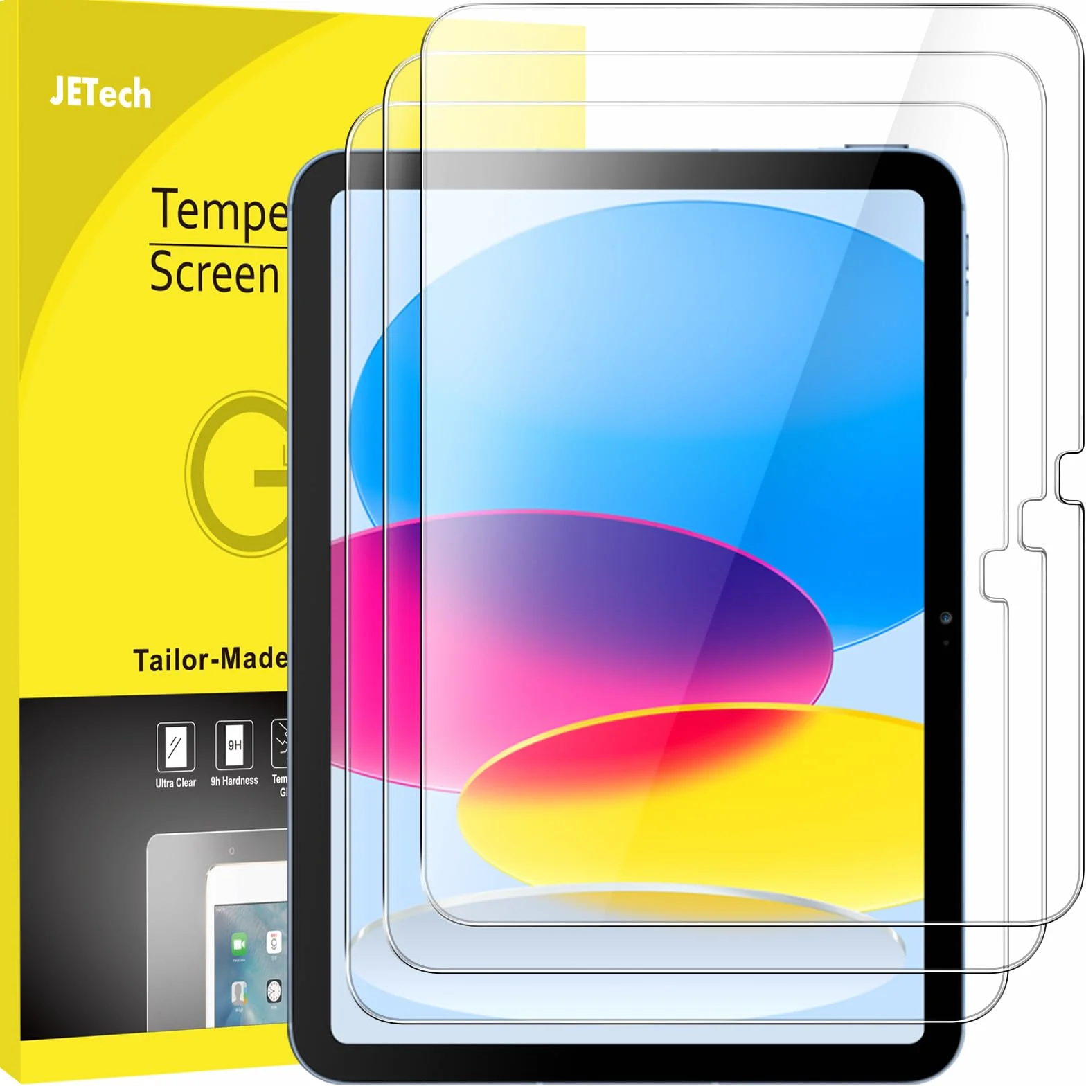 JETech Pellicola Protettiva per iPad (A16) 11a/10a Generazione, Vetro Temperato HD Chiaro, Pacco da 3
