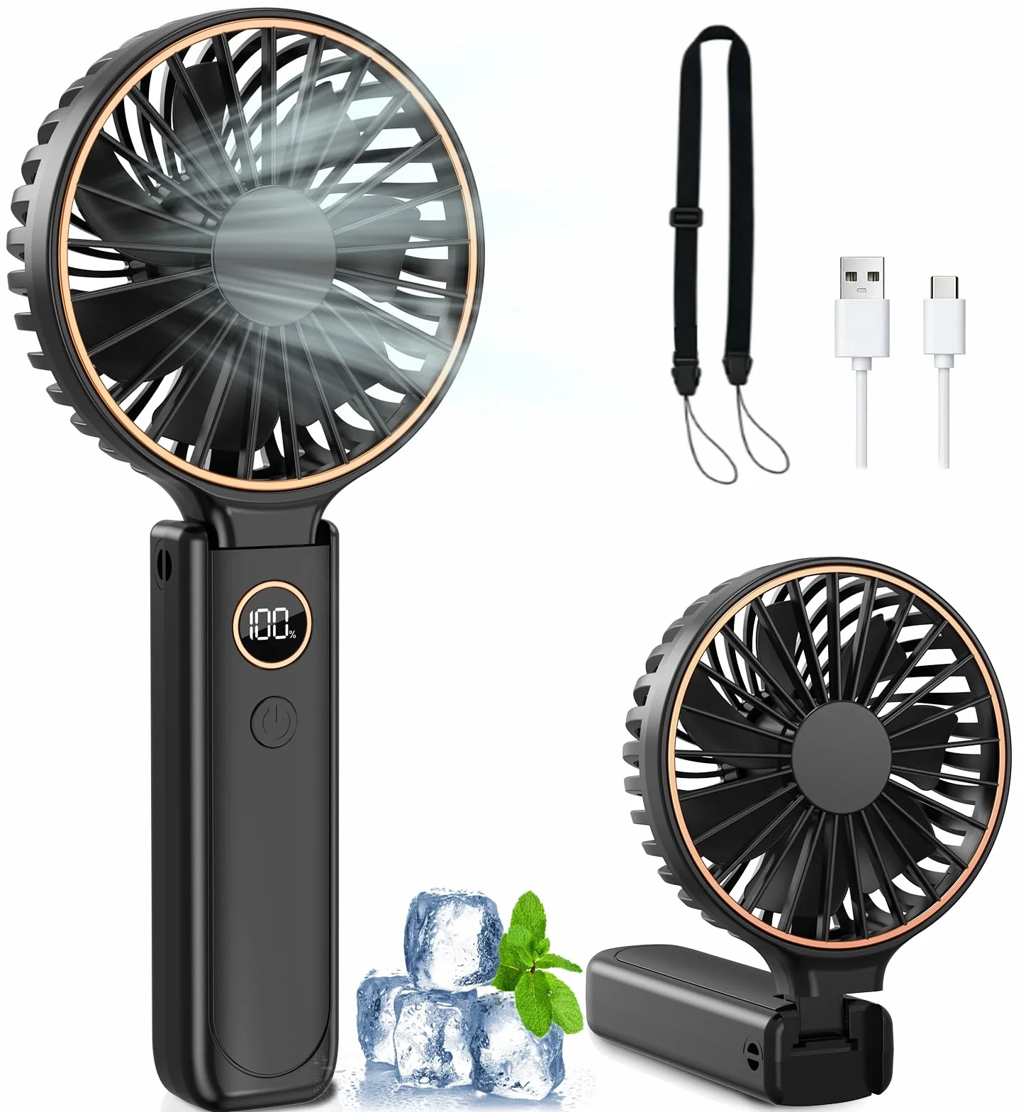 Rintea Ventilatore Portatile, 4000 mAh Mini Ventilatore Portatile, Ventilatore USB Ricaricabile con 6 Velocità, Ventilatore da Tavolo a Batteria per Ufficio, Interni, Viaggi, Spostamenti, Esterni