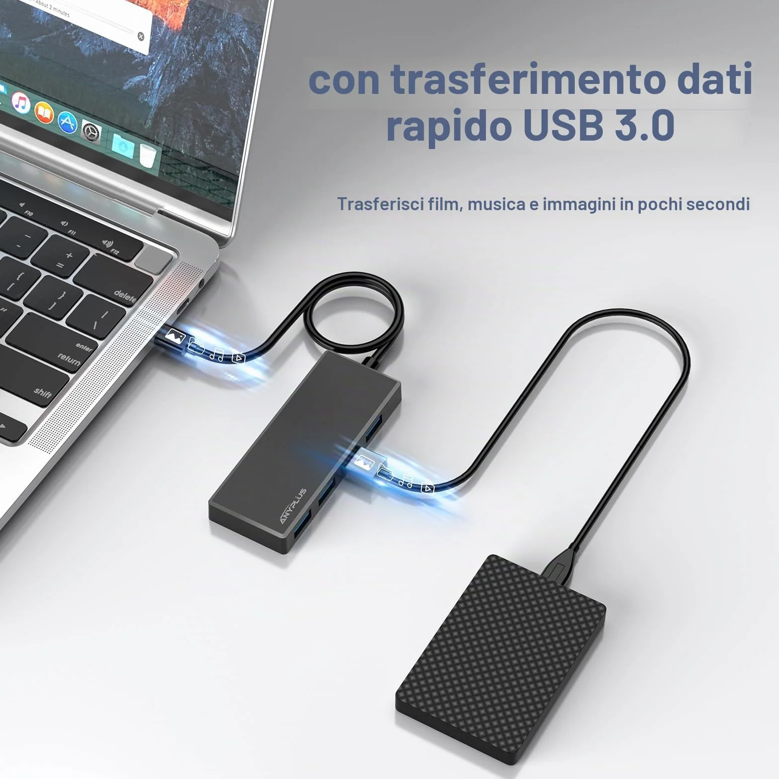 USB C Hub, 4 Ports USB 3.0 Hub Splitter with 5Gbps Data Transfer, USB C Splitter for Type C MacBook, Mac Pro, iMac, Surface, XPS, Flash Drive, Mobile HDD