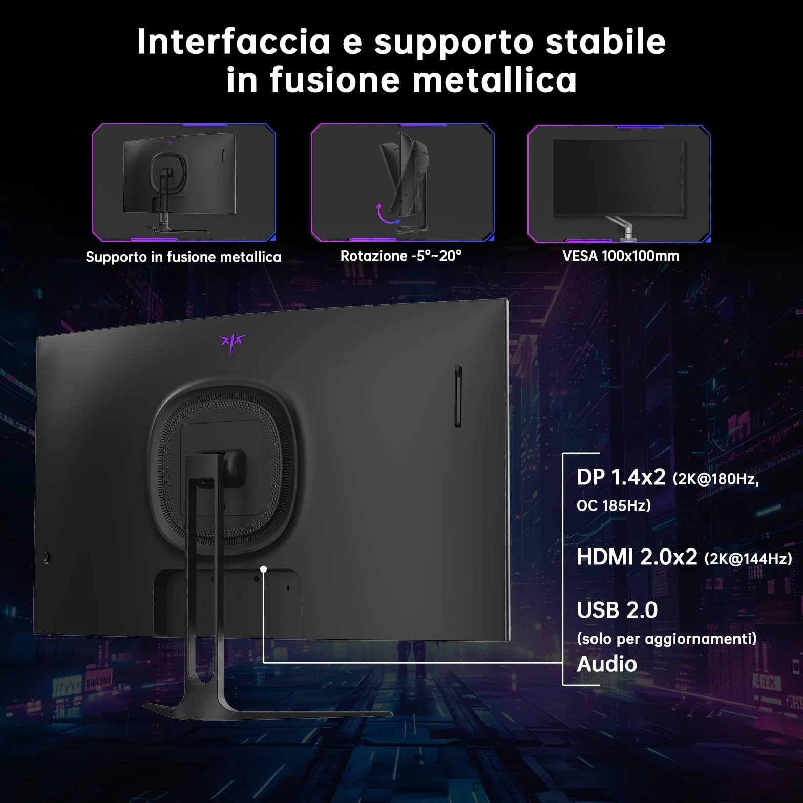 KTC Monitor Gaming Curvo 32 Pollici QHD 185Hz 1ms HVA 1500R 96% DCI-P3 HDR10 VESA 100×100mm H32S5