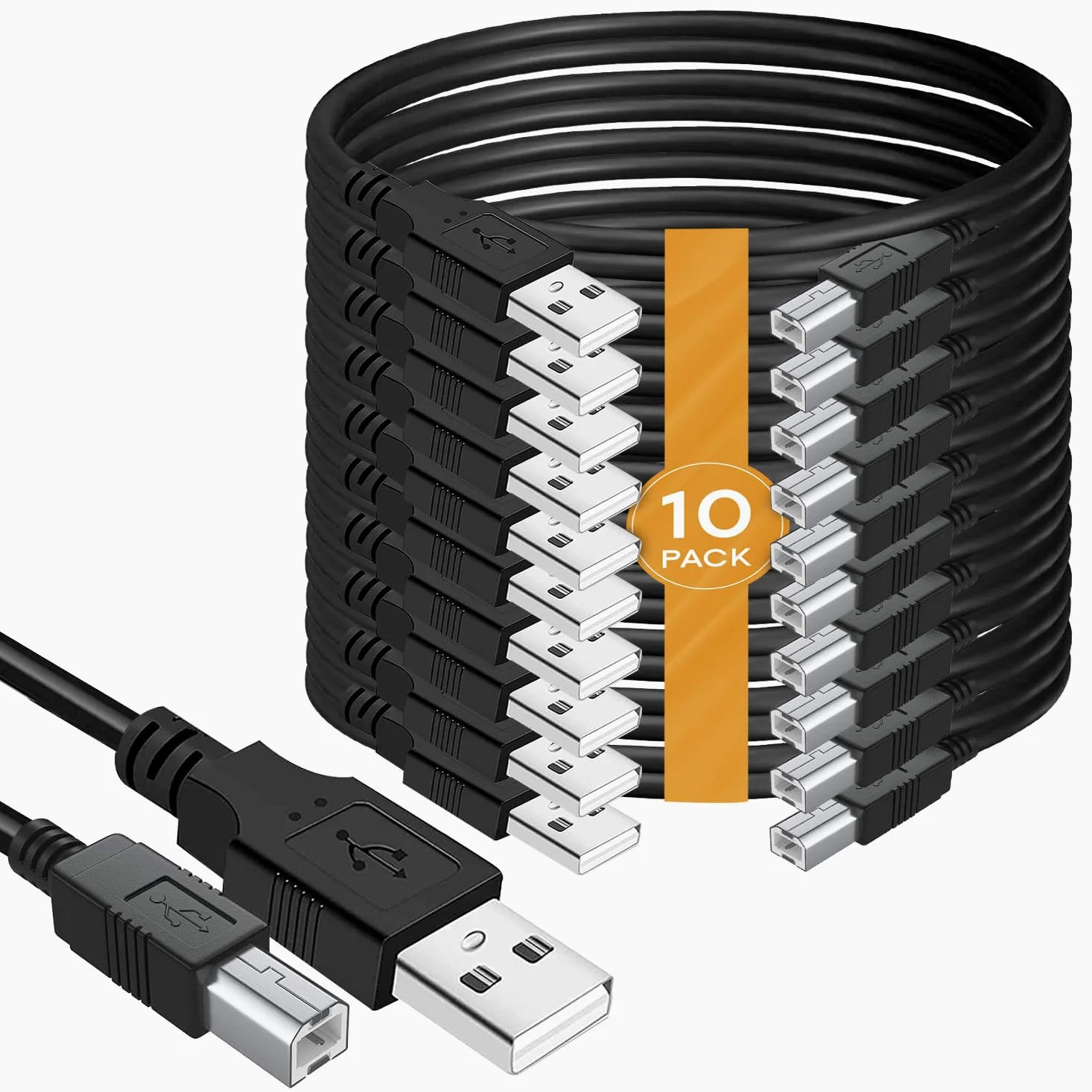 Confezione da 10 cavi USB A a B per stampante, 3 m, ad alta velocità, per scanner e stampante, compatibile con HP, Canon, Dell, Epson, Brother, Lexmark, Xerox, Samsung, Piano DAC, ecc., 3 m