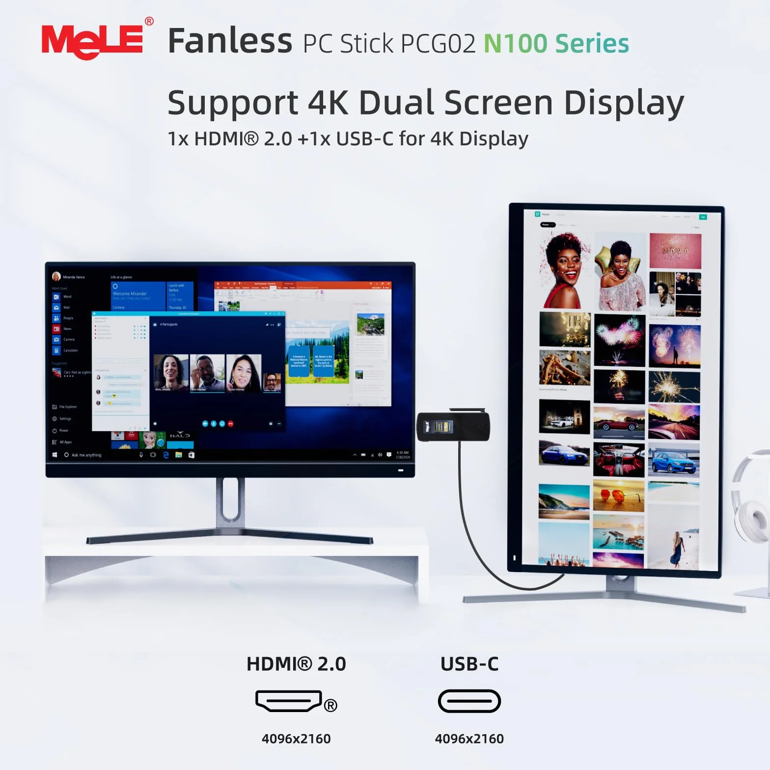 Mele PCG02 N100 Mini PC Stick USB-C senza ventola doppio display HDMI 4K WiFi 5 BT5.1 GbE 8GB 256GB