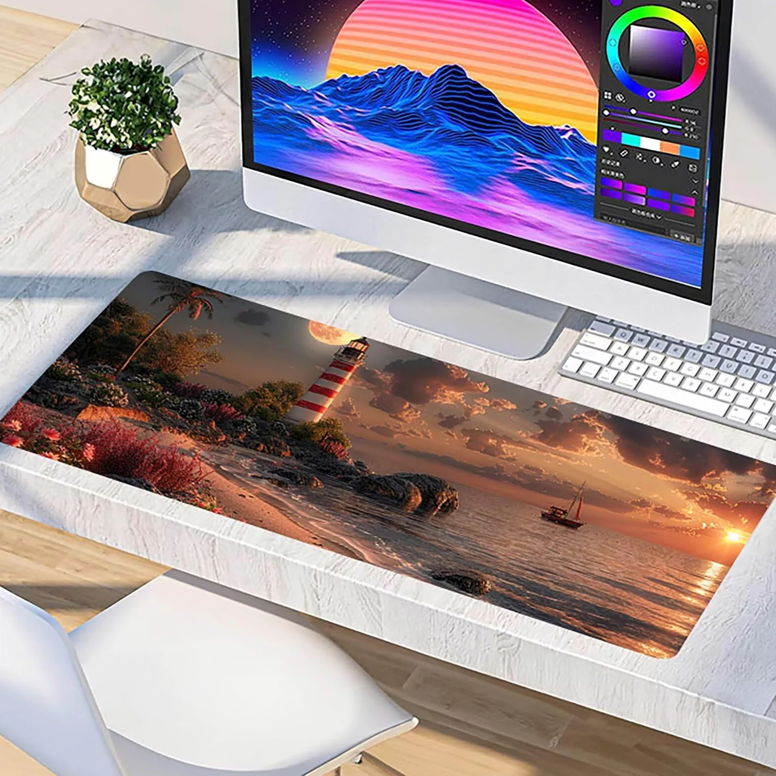Tappetino Mouse XXL 1500 x 800 mm, Tappetino Mouse Spiaggia, Gaming Mousepad Migliorare la Velocità e la Precisione, Mouse Pad con Base in Gomma Antiscivolo, Ufficio Accessori Gaming, Verde Y-5483