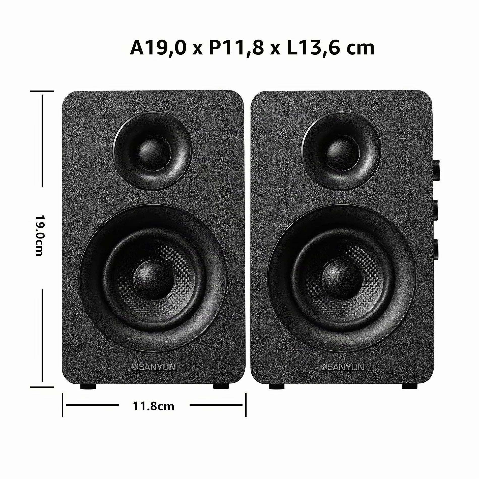 Sanyun SW208 Altoparlanti da scaffale Bluetooth 5.0 attivi da 3" - Unità altoparlanti in fibra di carbonio da 60 W - DAC integrato a 24 bit - Altoparlanti da gioco per computer PC 2.0 (coppia, Nero)