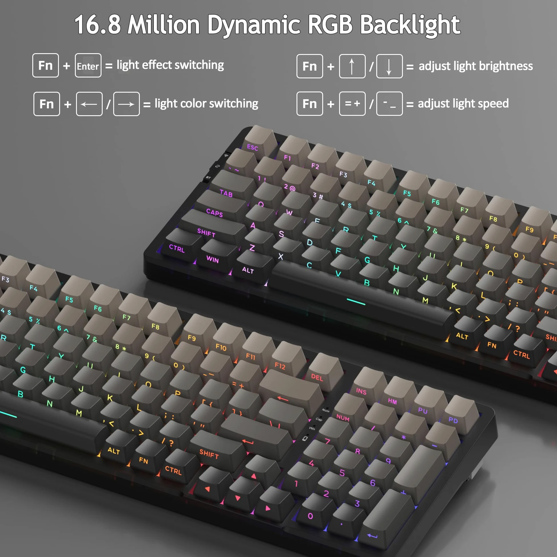 MageGee Tastiera Meccanica Gaming | 8000mAh 2,4 GHz/Bluetooth/USB-C RGB, Anti-ghosting, Tastiera Retroilluminata LED RGB Per PC, Computer, Laptop, Mac (Grigia - 8000mAh)