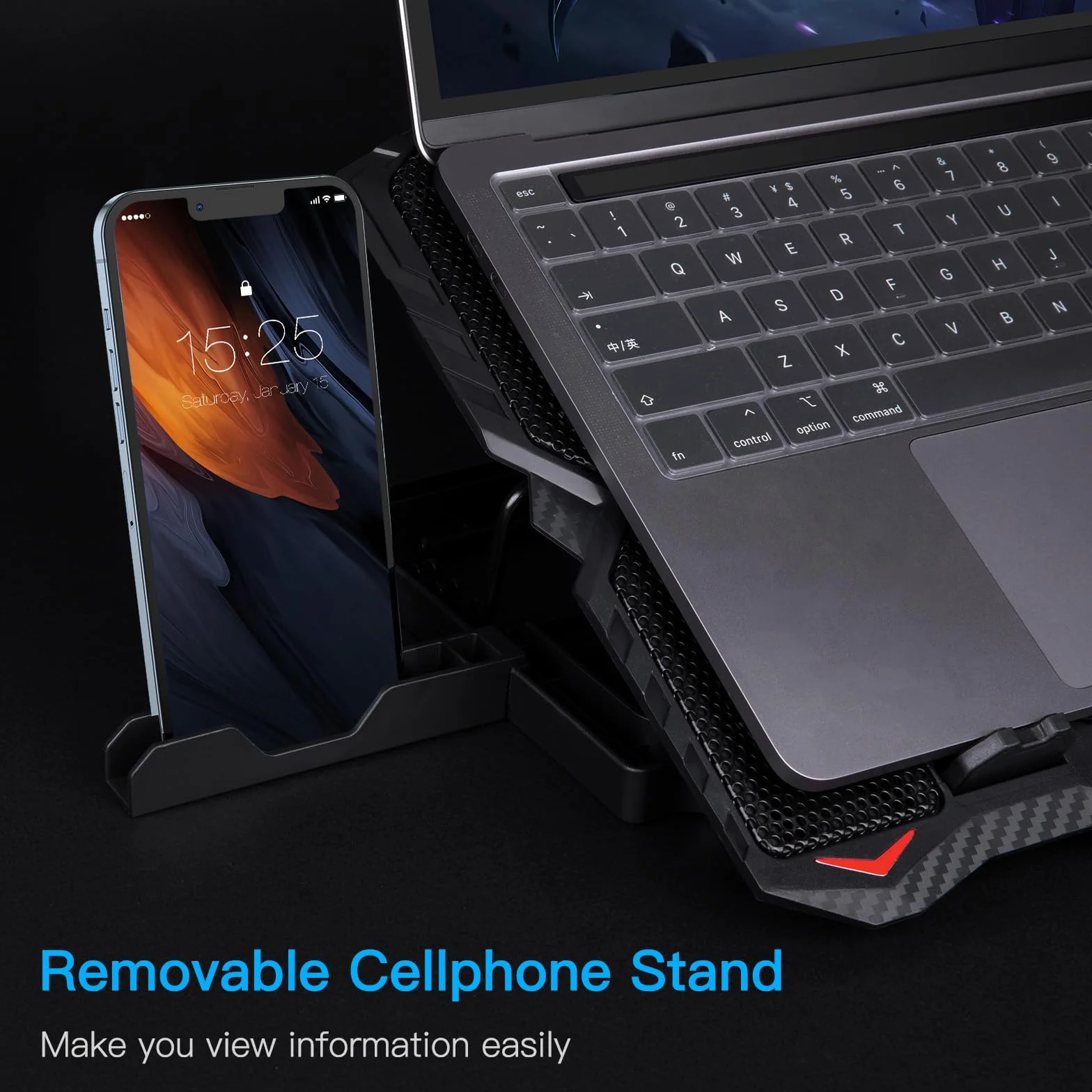 MATEPROX Base di Raffreddamento per PC Portatile, Ventola Pc per Portatile da Gioco RGB per Laptop 15,6-17,3" con 6 Ventole Silenziose Blu e Schermo LCD, 5 Altezze di Regolazione, 1 Supporto Telefono