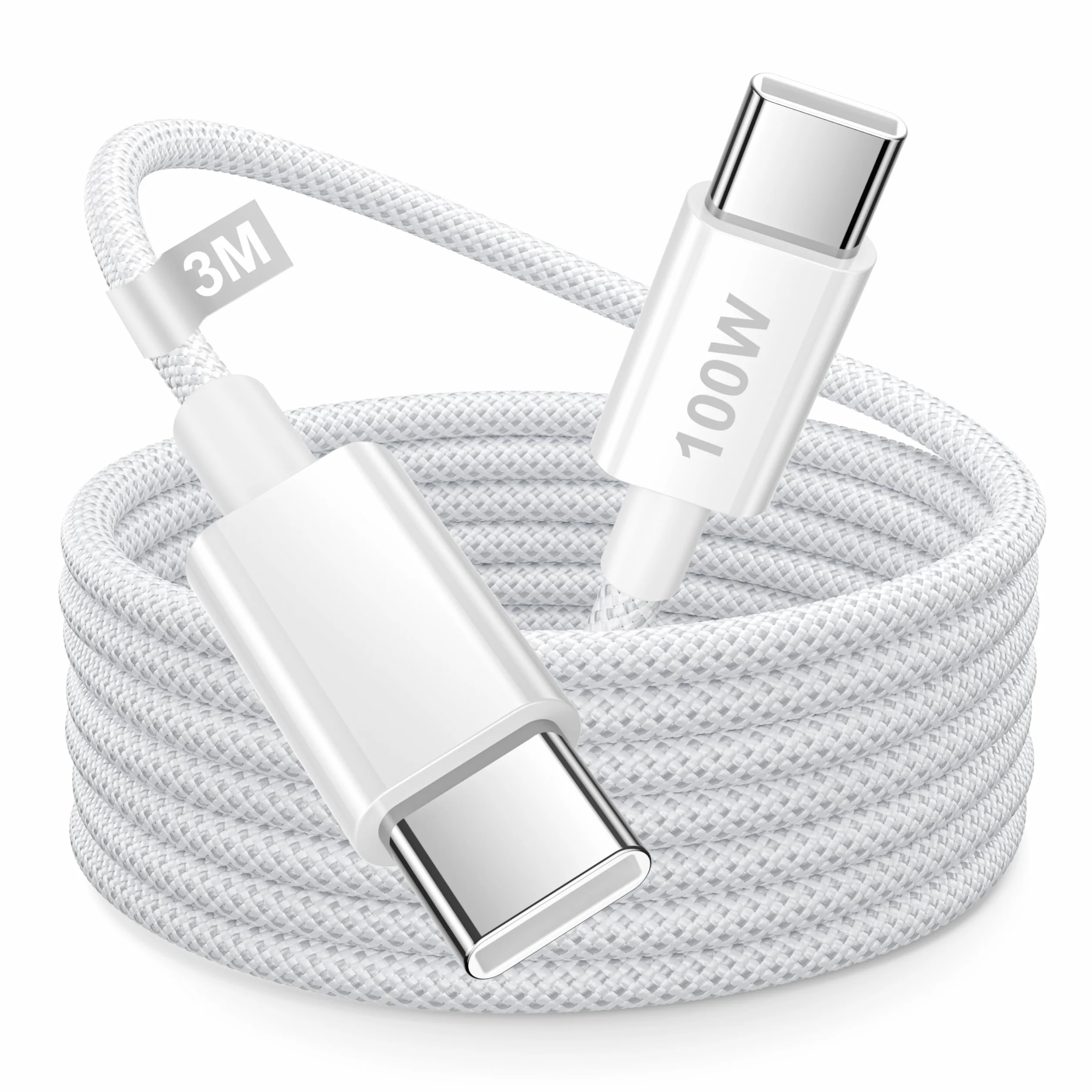 Cavo USB Type-C 3 Metri 100W Nylon Ricarica Rapida per iPhone 15 16 17 Pro Max Plus iPad Pro Air MacBook Air Pro Samsung S25 S24