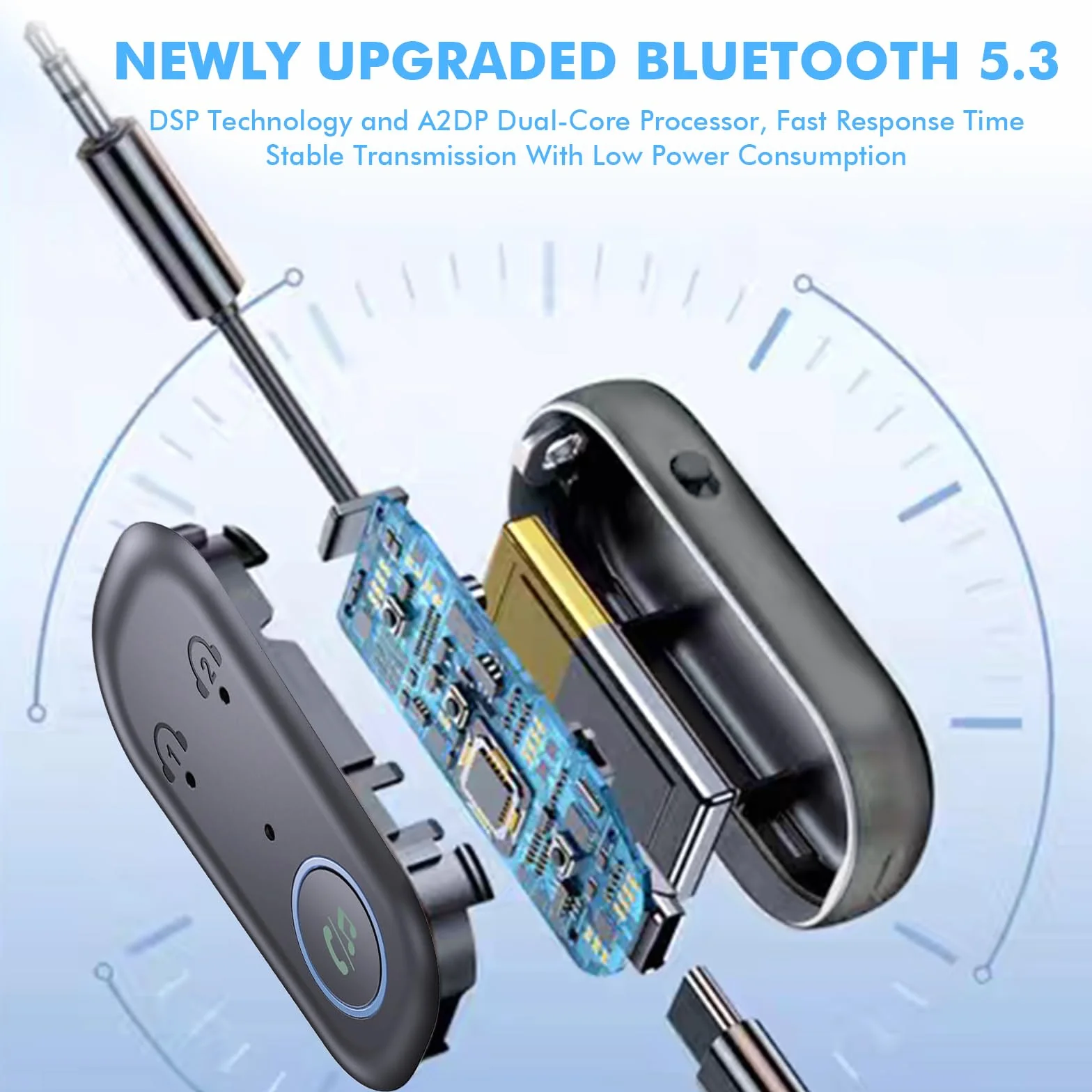 GIBOHOM Trasmettitore Bluetooth 5.3, Adattatore Bluetooth 2-in-1, Adattatore Cuffie Aereo Supporta 2 Auricolare, 3.5 mm AUX Jack Trasmettitore per TV, Telefono Mobile, Car Audio Systems, Palestra