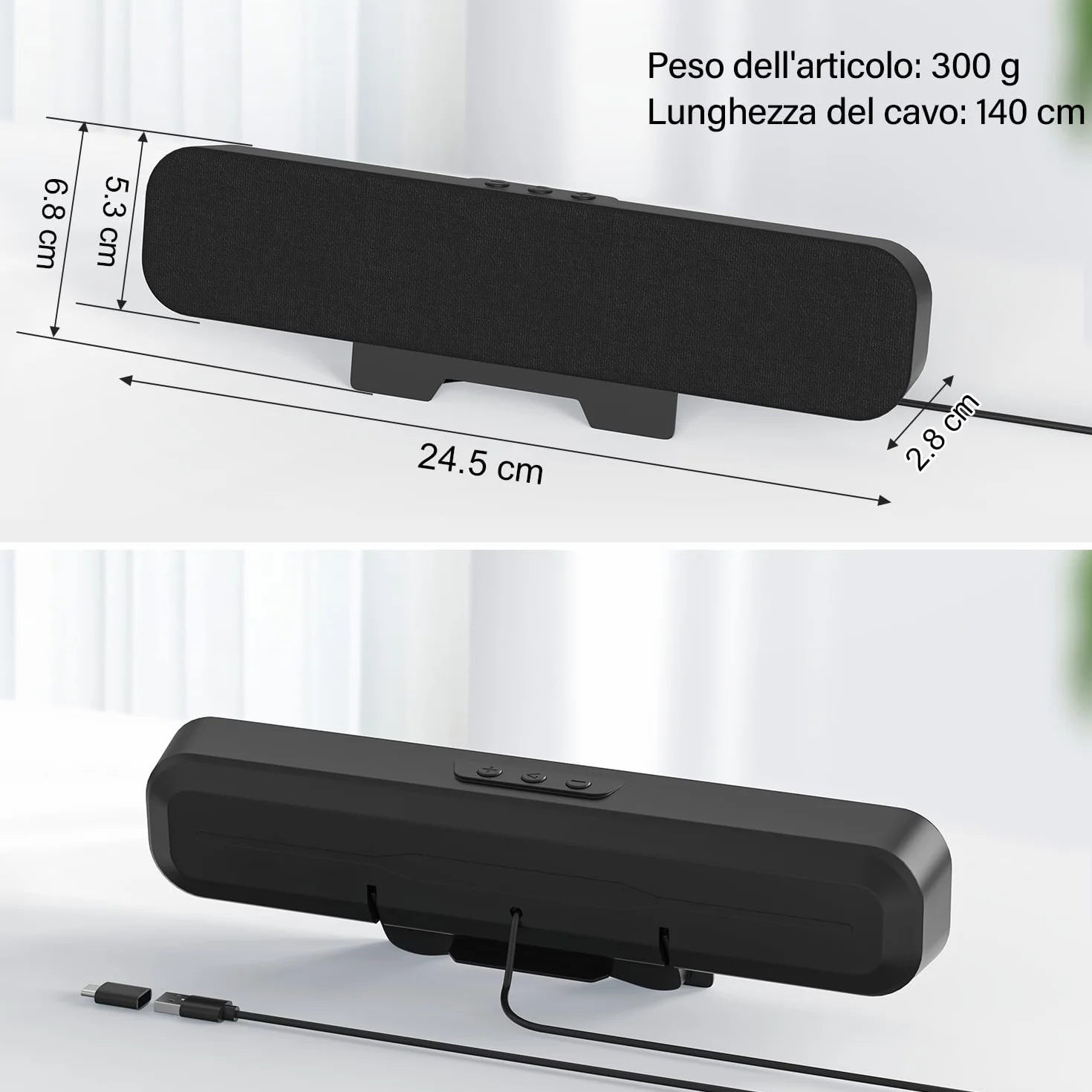 ZETIY Altoparlante per PC, Casse USB Portatile Mini Soundbar, Alimentazione USB, Monitorare per Telefono, Notebook, Laptop, Desktop - Plug and Play (Nero)