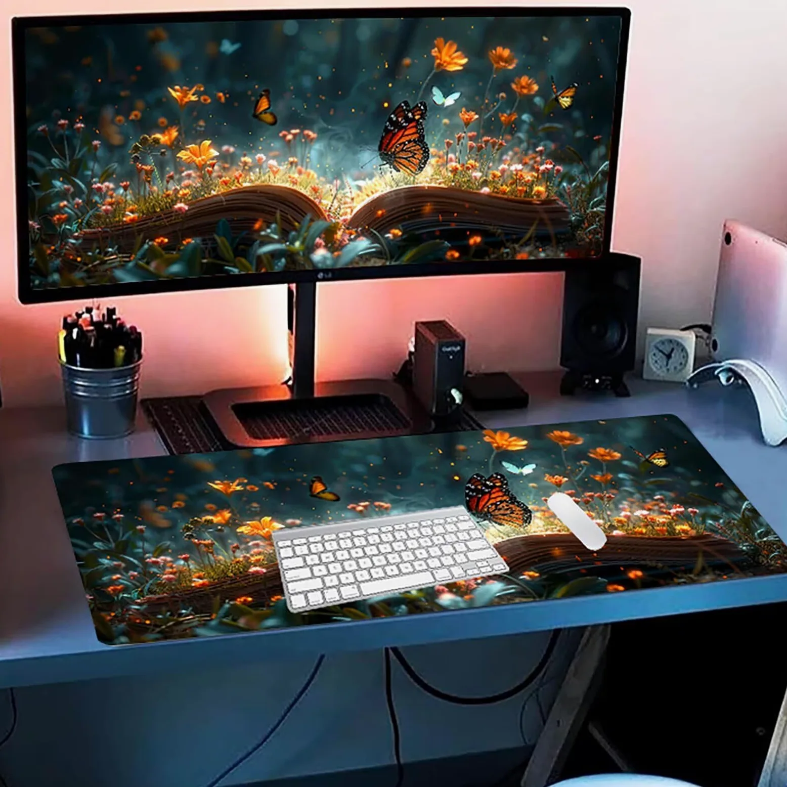 Tappetino Mouse Farfalla, Tappetino Mouse XXL 1500 x 800 mm, Gaming Mouse Pad con Base in Gomma Antiscivolo, Mousepad Migliorare la Velocità e la Precisione, Ufficio Accessori Gaming, Grigio J-7087