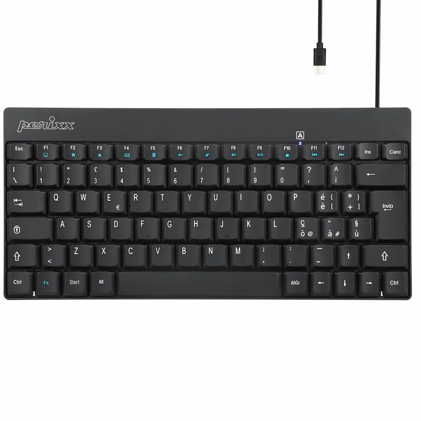 Perixx PERIBOARD-422 Mini Tastiera USB-C, Connessione USB Tipo C, Layout Italiano, nera
