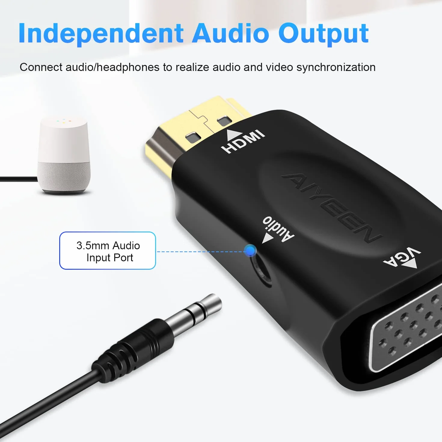 Adattatore da HDMI a VGA, Adattatore da HDMI Maschio a VGA Femmina 1080p con cavo Jack Audio da 3,5 mm Compatibile con Monitor, Laptop, Computer, Proiettore, HDTV, Chromebook e altro (Nero)