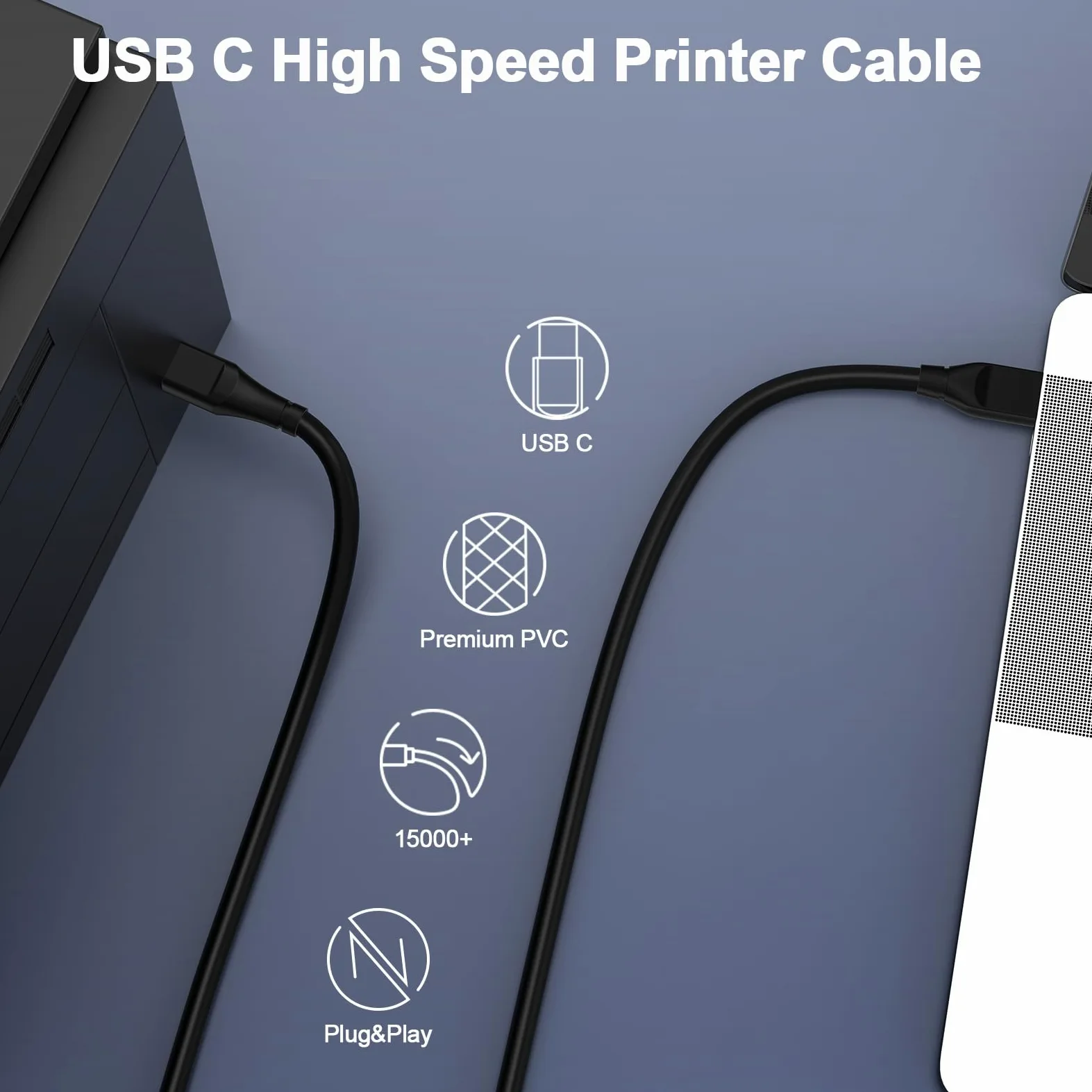Cavo USB C per stampante, lungo 3,1 m, da USB B a USB C, per stampante e scanner per computer MacBook Pro/Air, iPad Pro/Air, HP, Epson, Canon, Brother, cavo MIDI per pianoforte digitale, tastiera MIDI