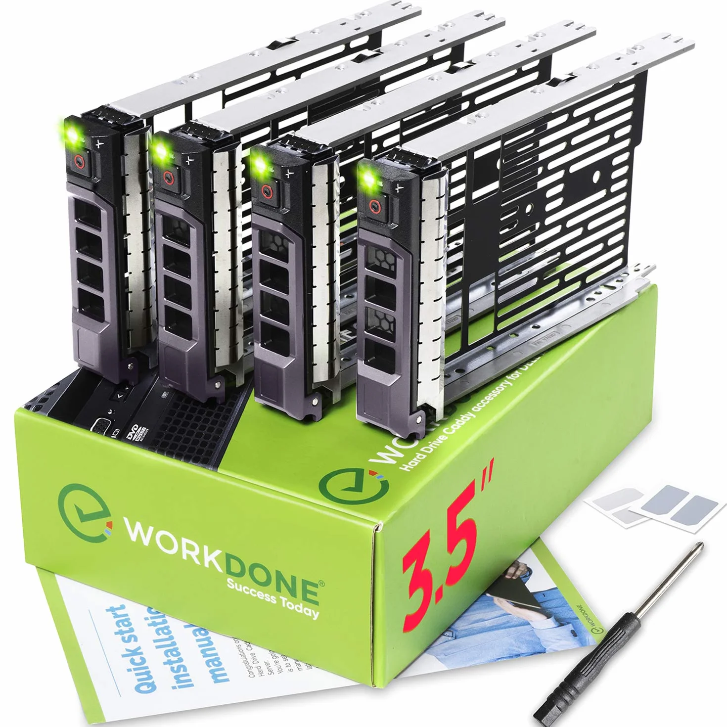 WORKDONE Confezione da 4 - Caddy Hard Disk 3,5 Pollici - Compatibile con Server dell PowerEdge - Manuale di Installazione - Etichette adesive – Cacciavite - Viti per Tray HDD