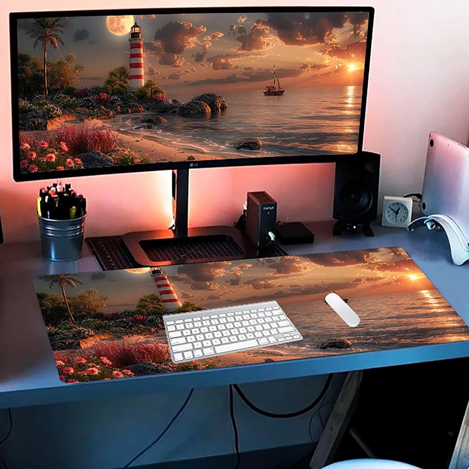 Tappetino Mouse XXL 1500 x 800 mm, Tappetino Mouse Spiaggia, Gaming Mousepad Migliorare la Velocità e la Precisione, Mouse Pad con Base in Gomma Antiscivolo, Ufficio Accessori Gaming, Verde Y-5483
