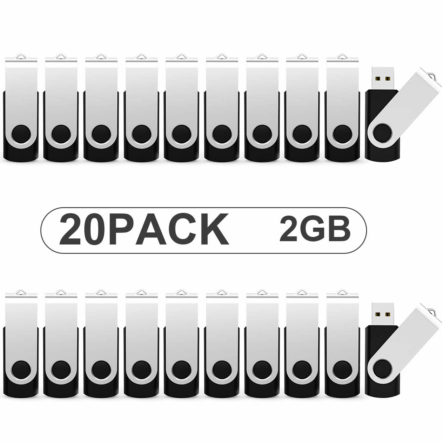 20 Pezzi Chiavetta USB 2GB, KOOTION USB 2.0 Penna USB 2 Giga Piccolo e Leggero Chiavette usb 2GB 20 Pack Nero Set Pennetta 2G Con indicatore LED Para Ordenador/TV/Coche/Player, ect