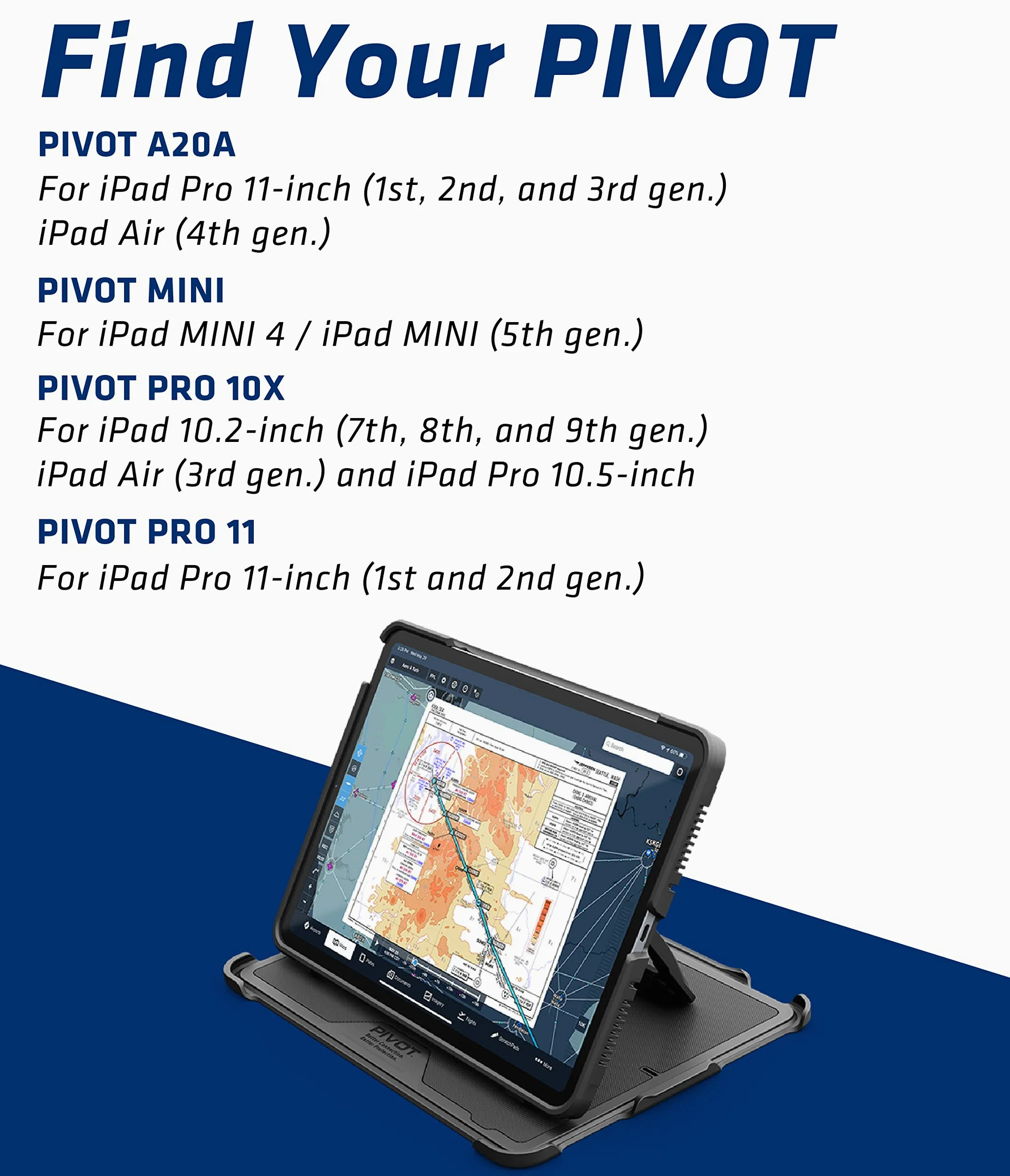 PIVOT Atlas A20A - Custodia robusta per tablet, adatta per iPad Air 4a generazione e iPad Pro 11" (1a - 3a generazione), protezione a 360 gradi, per piloti professionisti, aviazione generale,
