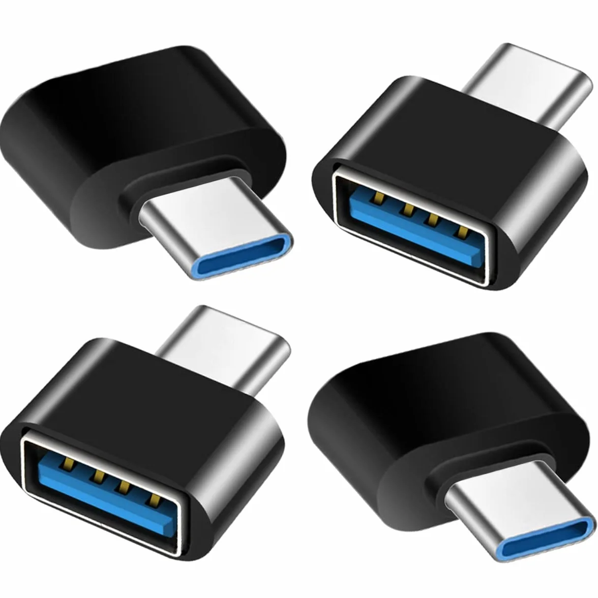 Adattatore USB C a USB 4 Pezzi USB Tipo C a USB-A 3.0 Compatibile MacBook iPhone 17/16/15 iPad Samsung Galaxy S25 S24 S23 A56 A16 A36 Nero