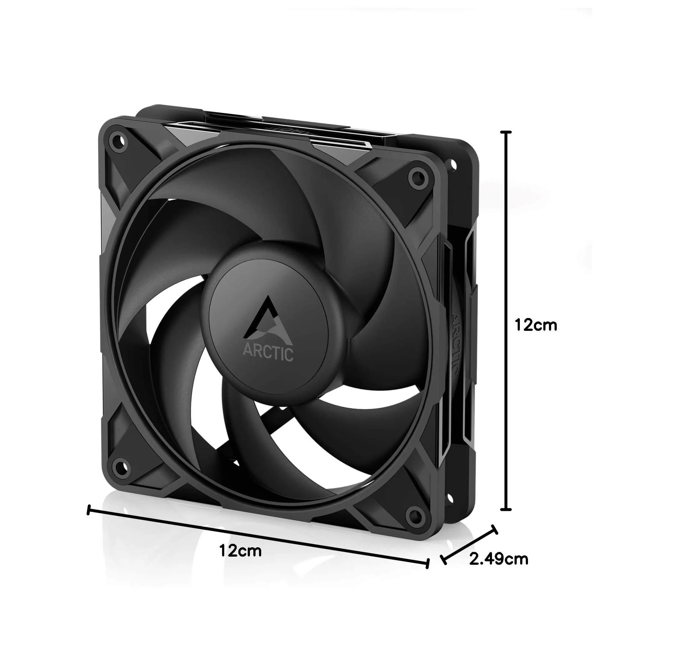 ARCTIC P12 Pro - Ventola Potente Premium, Ventola PWM da 120 mm, 600-3000 rpm, 0 rpm <5% PWM, Cuscinetto Idrodinamico, a 4 Pin - Nero
