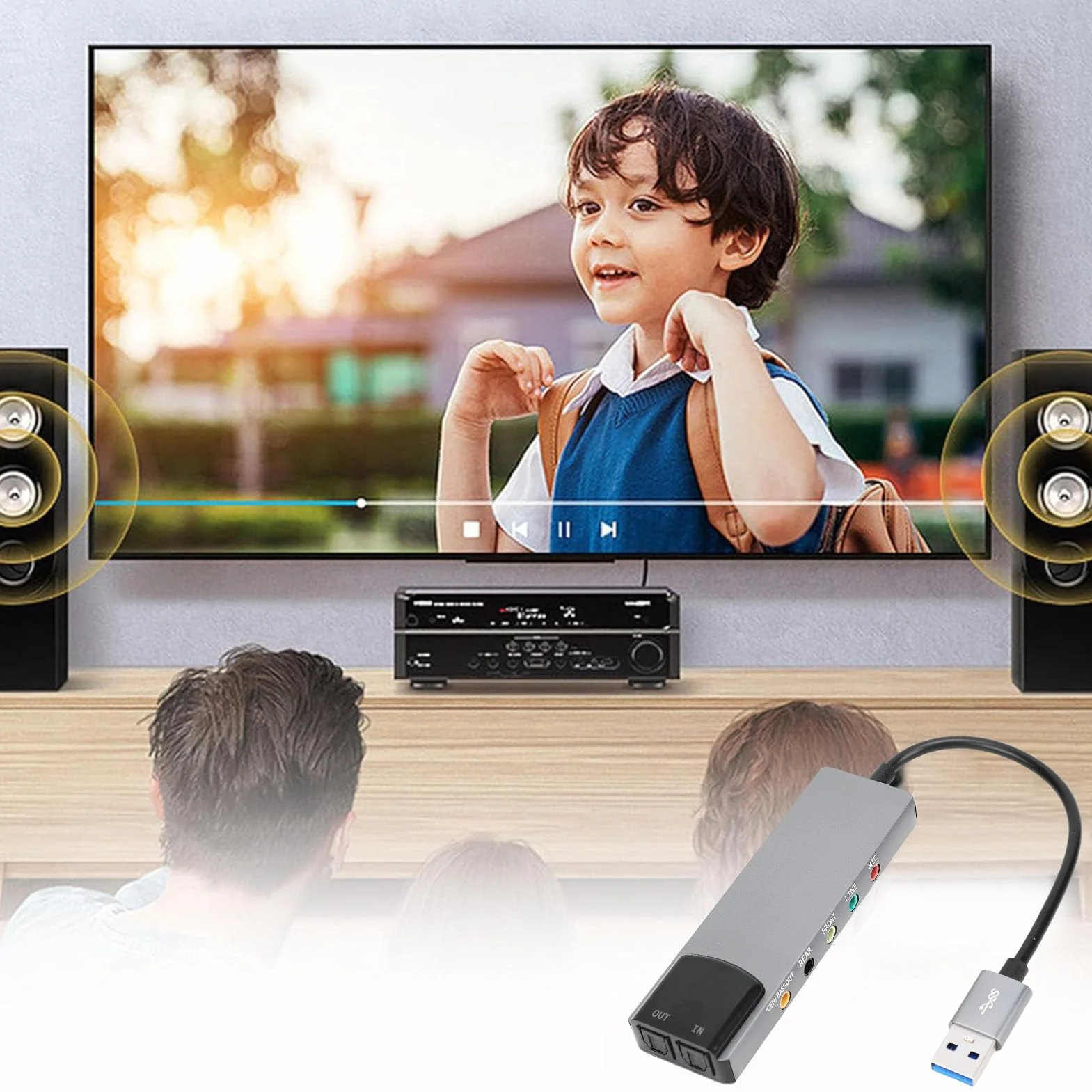 Tonysa Scheda Audio Surround USB 7.1 con Audio Digitale SPDIF, Scheda Audio Esterna Musicale Ad Alta Risoluzione Plug and Play, per PC Portatile Argento
