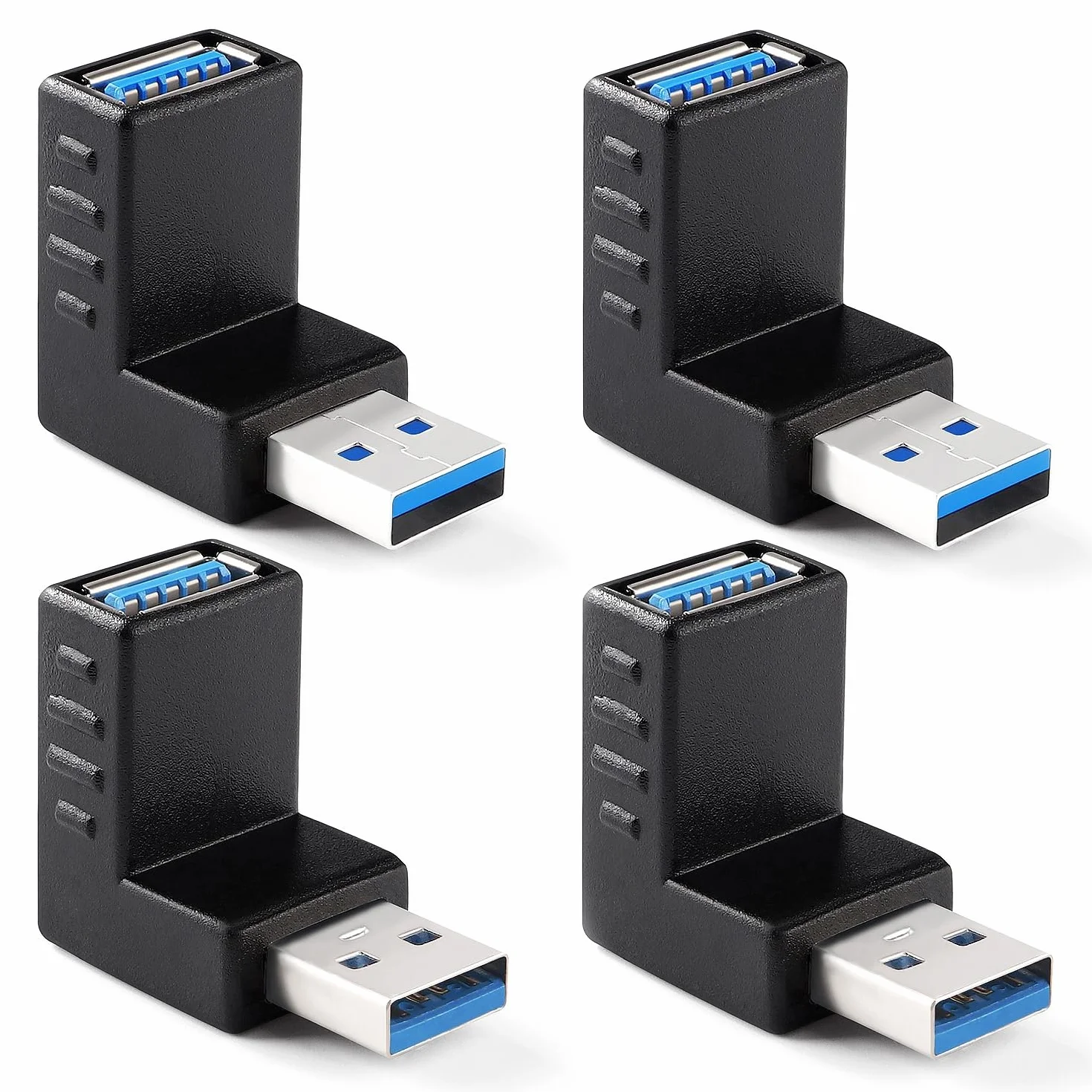 4 Pezzi Adattatore ad Angolo USB 3.0 a 90°, Adattatore USB 3.0 90 Gradi Maschio a Femmina Combo Verticale Verso l'alto e Verso il Basso Connettore, Adattatore Angolare da USB a USB