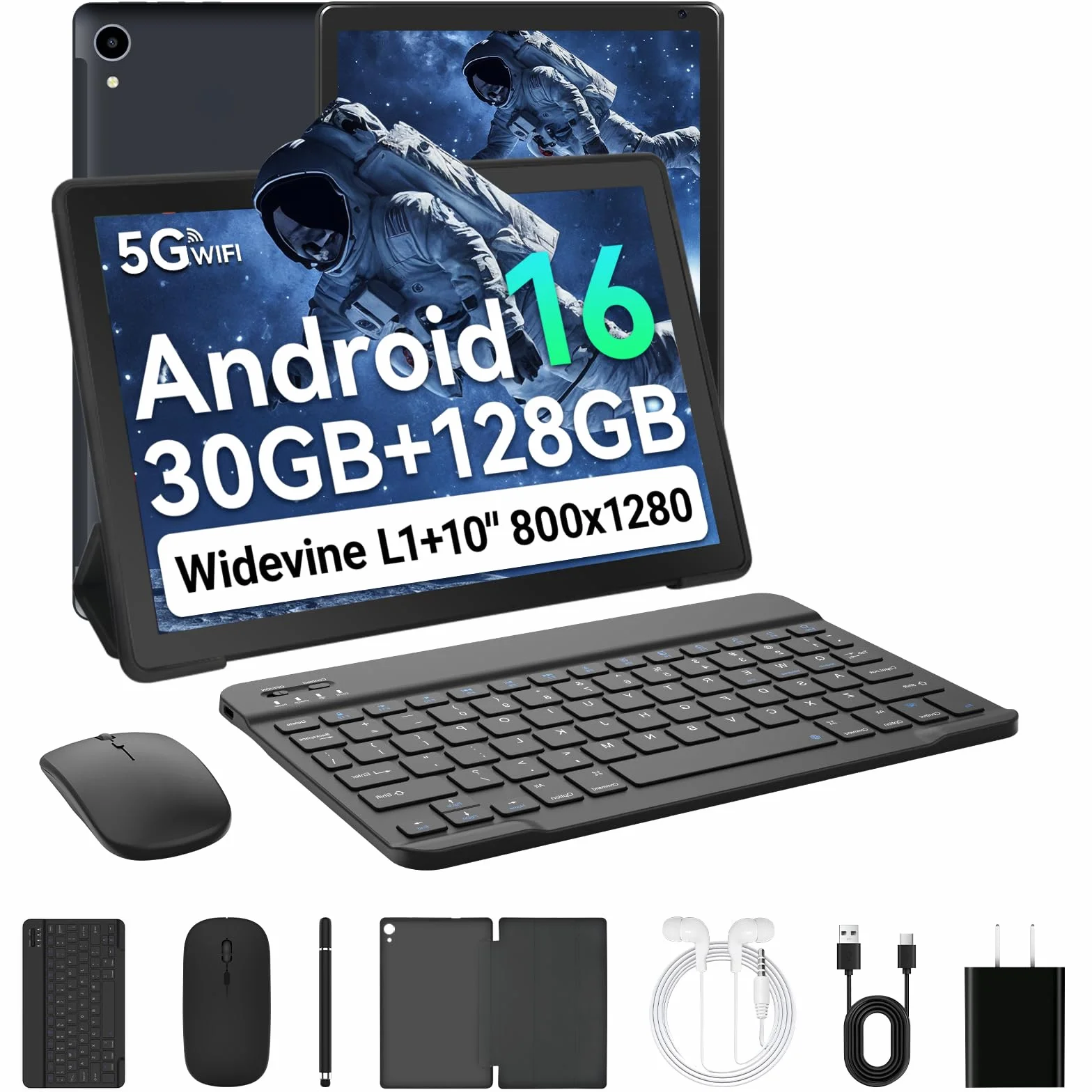 Android 16 Tablet 10 Pollici, 30GB RAM+128GB ROM, Octa Core 2.0GHz, WiFi 6, 6000mAh, 2 in 1 con Tastiera e Mouse