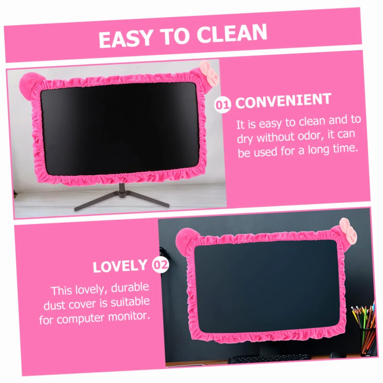 Copertura Flessibile per Monitor PC in Poliestere 2 Pezzi | Rosa, Facile da Pulire, Alta Elasticità, per Computer e Schermo, Confezione Doppia