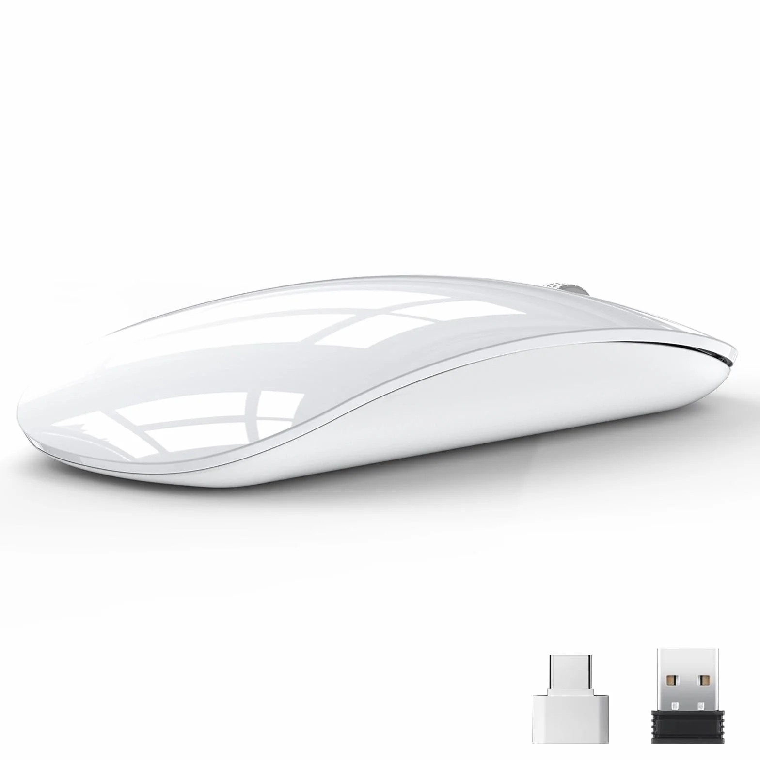 Uiosmuph U58 Mouse Wireless, Ricaricabile Silenzioso Mause Wireless Senza Filo 3 Livelli DPI (800/1200/1600) per Windows/Linux/Mac/laptop/PC (Bianca)