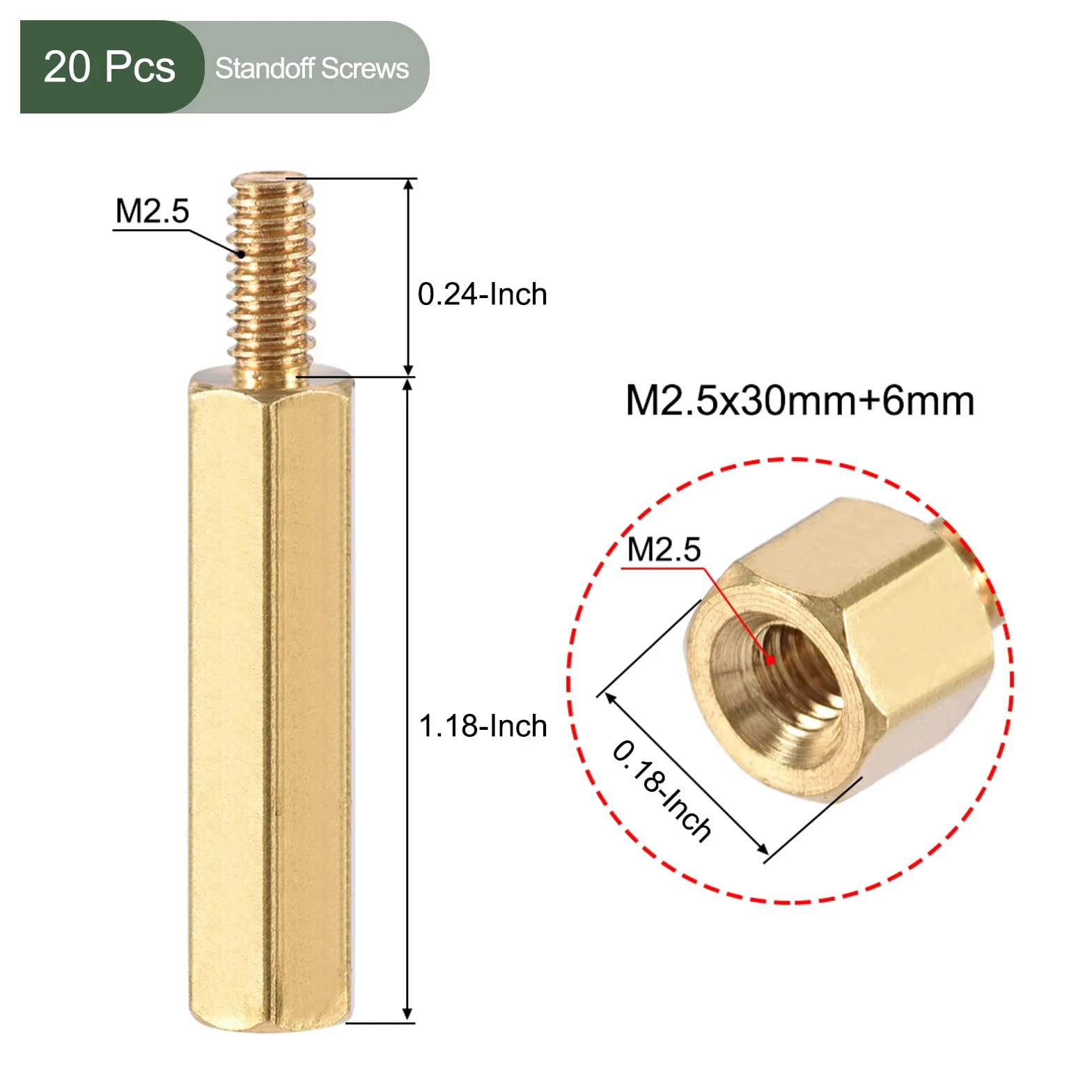 YOKIVE 20pz M2.5 Distanziale Viti, Ottone Esagonale PCB Distanziali, Mantiene Altezza Consistente, Ottimo per Scheda Madre (Tono oro, 30mm+6mm)