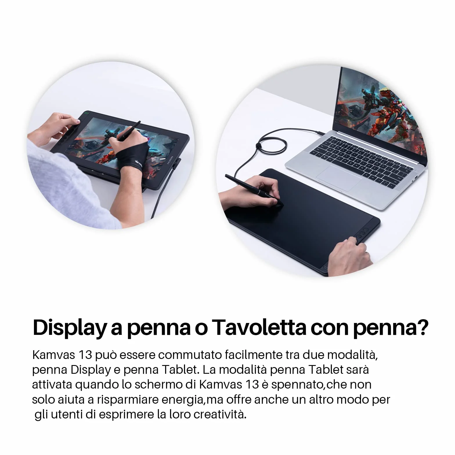 HUION Kamvas 13 Tavoletta Grafica con Schermo Compatibile con Android, Funzione di Inclinazione di ±60° Stilo Senza Batteria, 8 Tasti di Scelta Rapida, Supporto Regolabile - 13,3 Pollici (Nero)