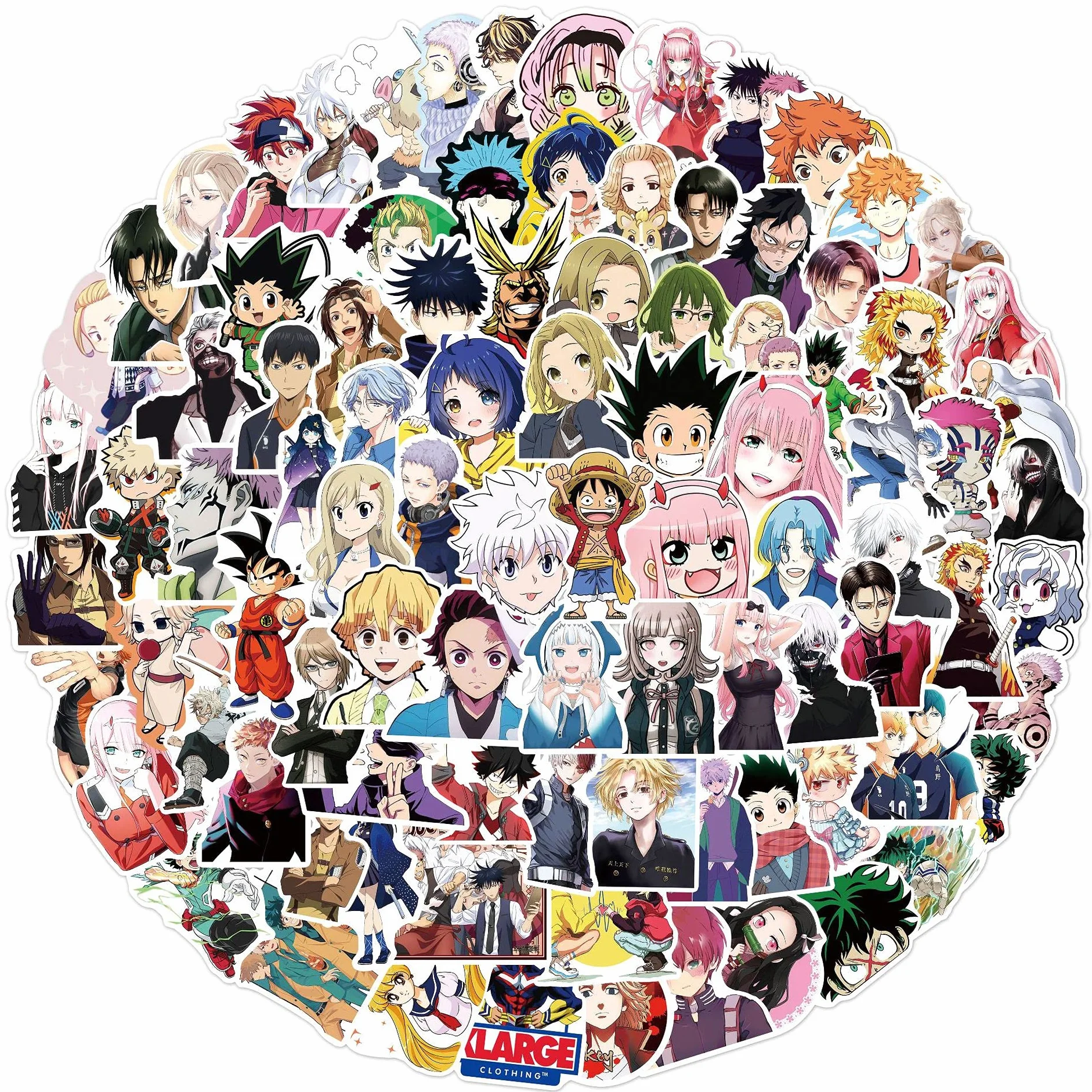 100 adesivi Anime misto per valigia, skateboard, laptop, computer, bottiglie d'acqua, auto, ragazzi, ragazze, decalcomania, impermeabile