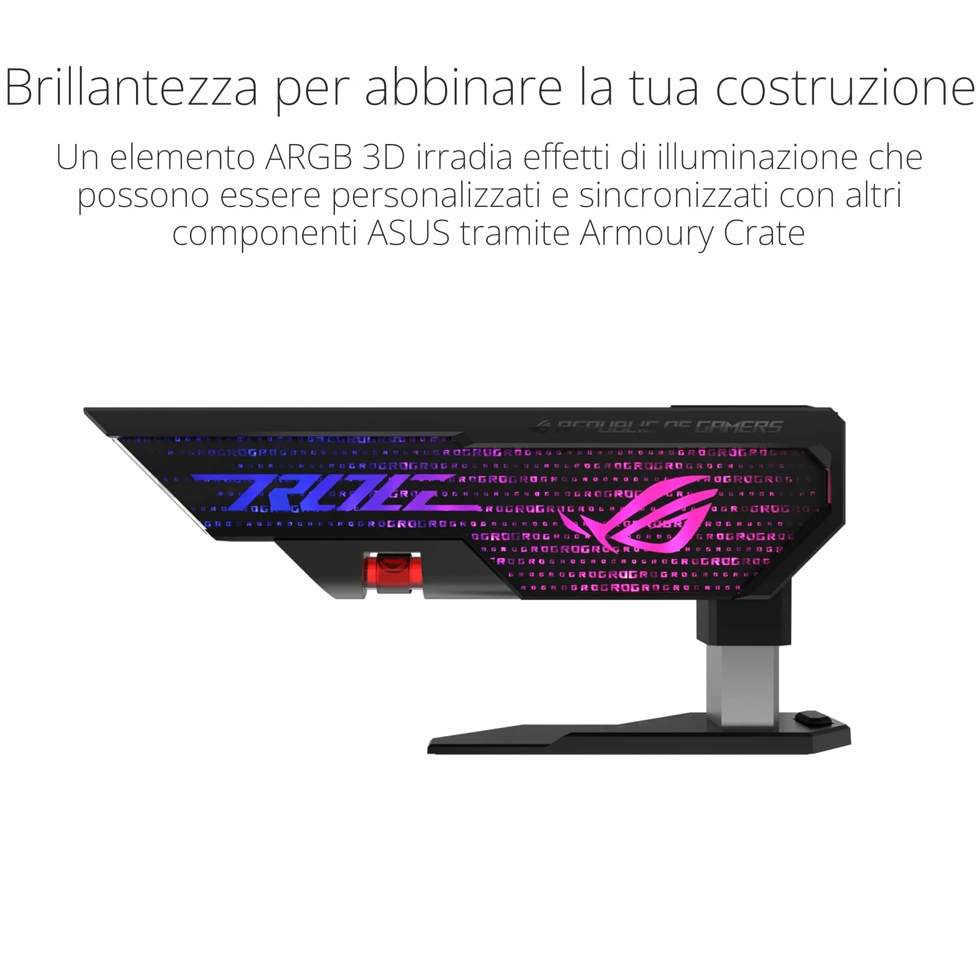 ASUS ROG Herculx Sostegno Per Scheda Grafica, Montaggio Senza Attrezzi, Comoda Livella Integrata, Struttura in Lega Di Zinco, Altezza Regolabile da 72 a 128mm, Aura Sync, Nero