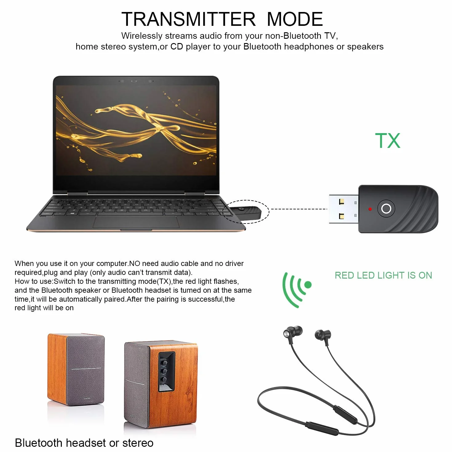 Trasmettitore e ricevitore Bluetooth 3 in 1, 3,5 mm, adattatore USB, Bluetooth, trasmettitore Bluetooth, per TV Home Sound System