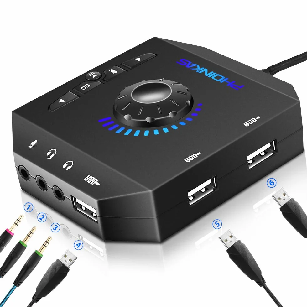 PHOINIKAS Scheda Audio Esterna, Adattatore Microfono USB con Jack per Cuffie da 3,5 mm, Controllo Volume, Riproduzione plug-in Scheda Audio Stereo, per Windows, Mac, Linux, PC, laptop, desktop