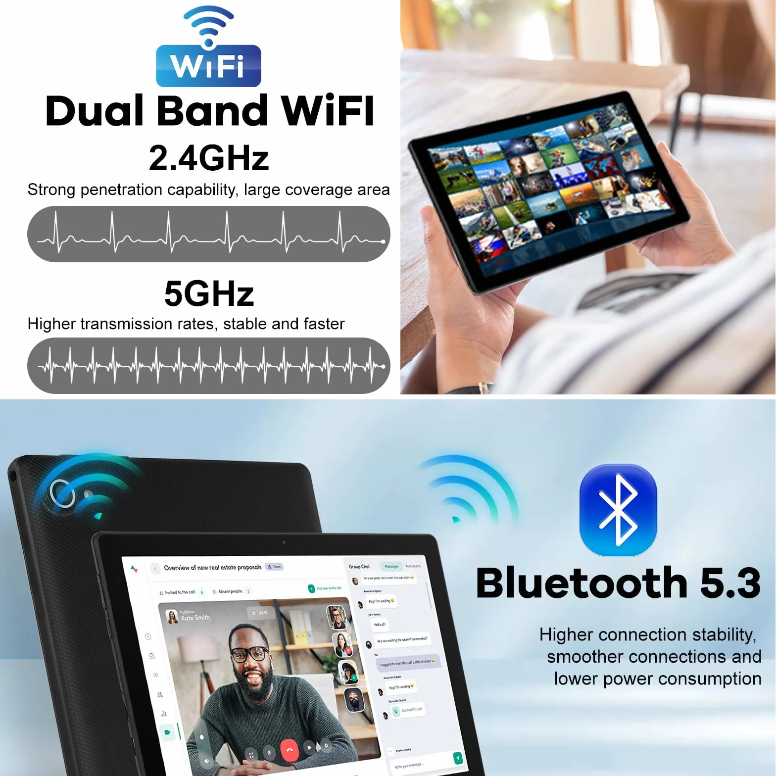 Whitedeer Tablet 10 pollici Android 16 20GB+64GB+1TB 1280*800 IPS WiFi 6 BT5.3 6000mAh Widevine L1 Nero