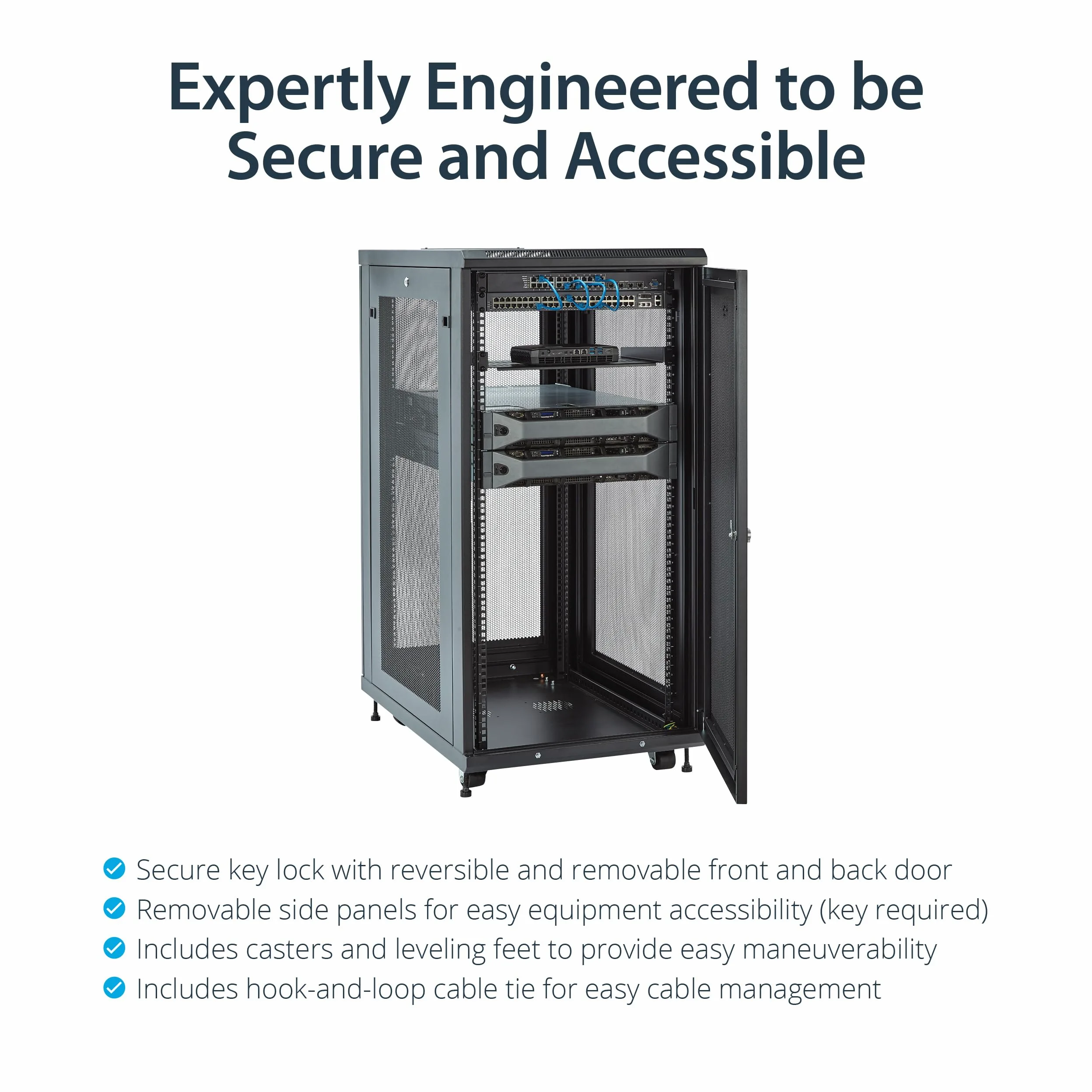 StarTech.com Armadio Rack 19" 24U su Ruote a 4 Montanti, Server Rack a Profondità Regolabile con Ripiano da 1U e Serratura