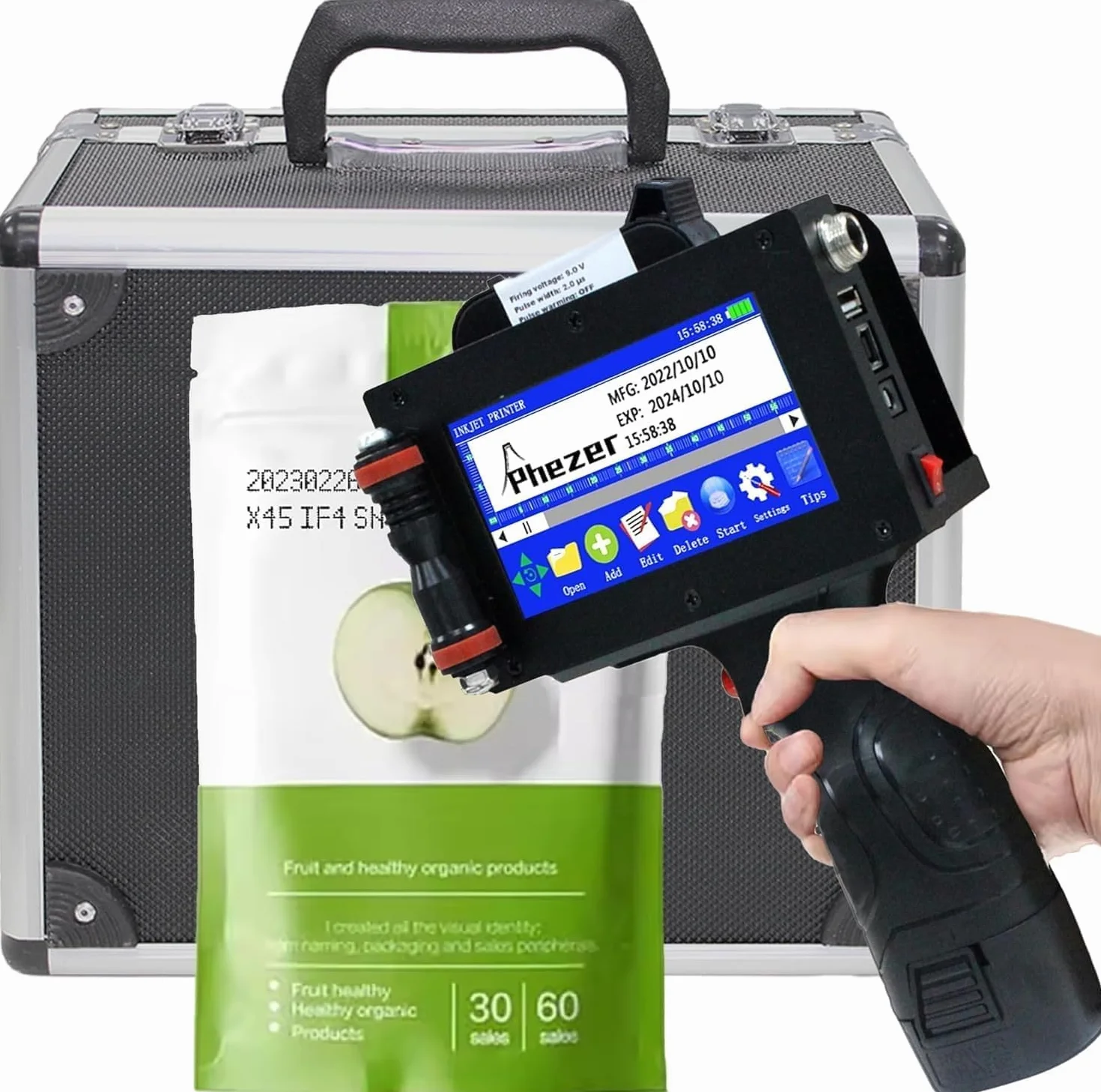 Stampante a getto d'inchiostro portatile P16-1, altezza di stampa 1 pollice, cartuccia solvente 72 ml, codifica intelligente