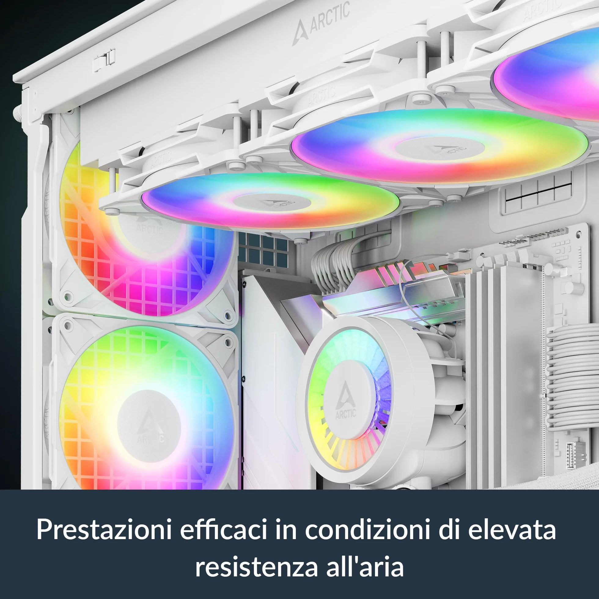 ARCTIC P12 Pro A-RGB (White) - 3 Pezzi - Ventola Potente Premium, Ventola PWM 120 mm con Sdoppiatore per Cavi Y, 600-3000 rpm, 0 rpm <5% PWM, RGB digitale 5V, Cuscinetto Idrodinamico, a 4 Pin