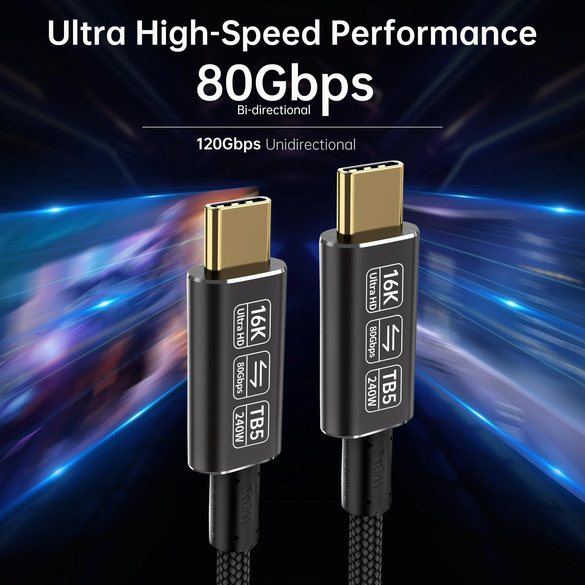 Cavo di trasferimento dati USB C compatibile con cavo Thunderbolt 5, cavo di trasferimento dati Thunderbolt 4/3,80 Gbps, supporta 16K/Dual 8K usb c a usb c cavo video, usb c a usb c per monitor 6.6FT