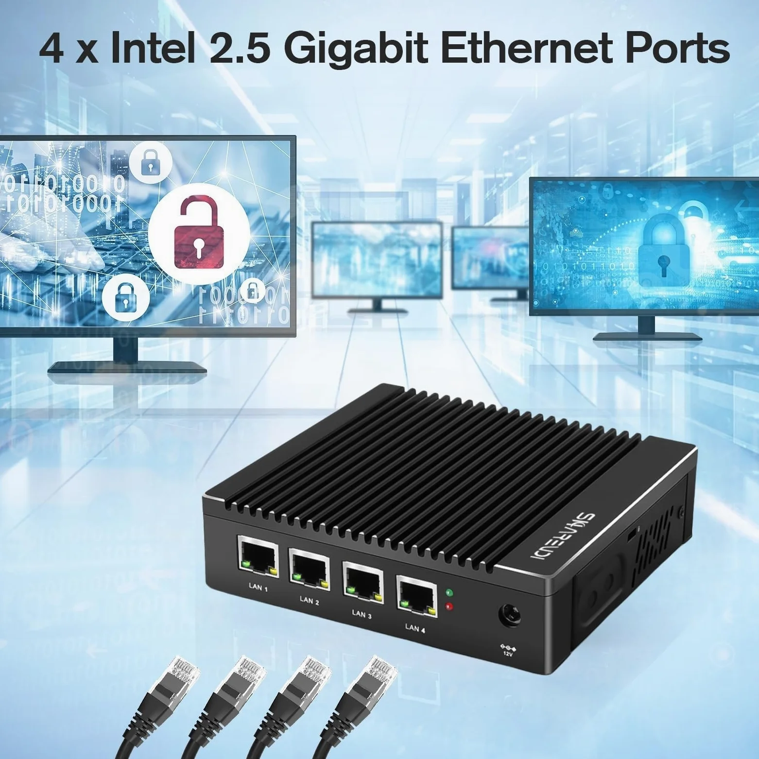 Firewall Dispositivo micro firewall Intel J3710 Quad Core senza ventola Mini PC con 4 porte, scheda di rete Intel 2,5 GbE i226 Gigabit AES-NI, USB 3.0/HDMI/VGA, 8 GB DDR3, 128 GB SSD