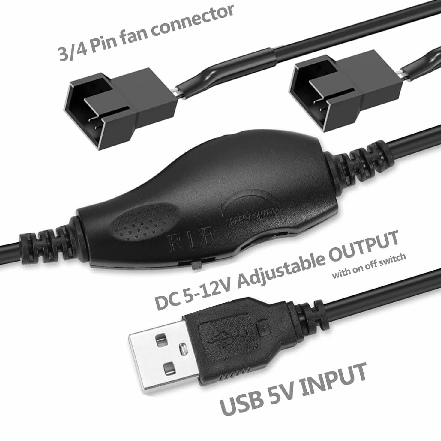 RUNCCI-YUN Regolatore della ventola USB 12V,USB DC 5V Step-Up a Regolatore di velocità della ventola 2 Pin 12V con 3/4 Pin Ventola Cavo Adattatore di Alimentazione per case PC(1 a 2)