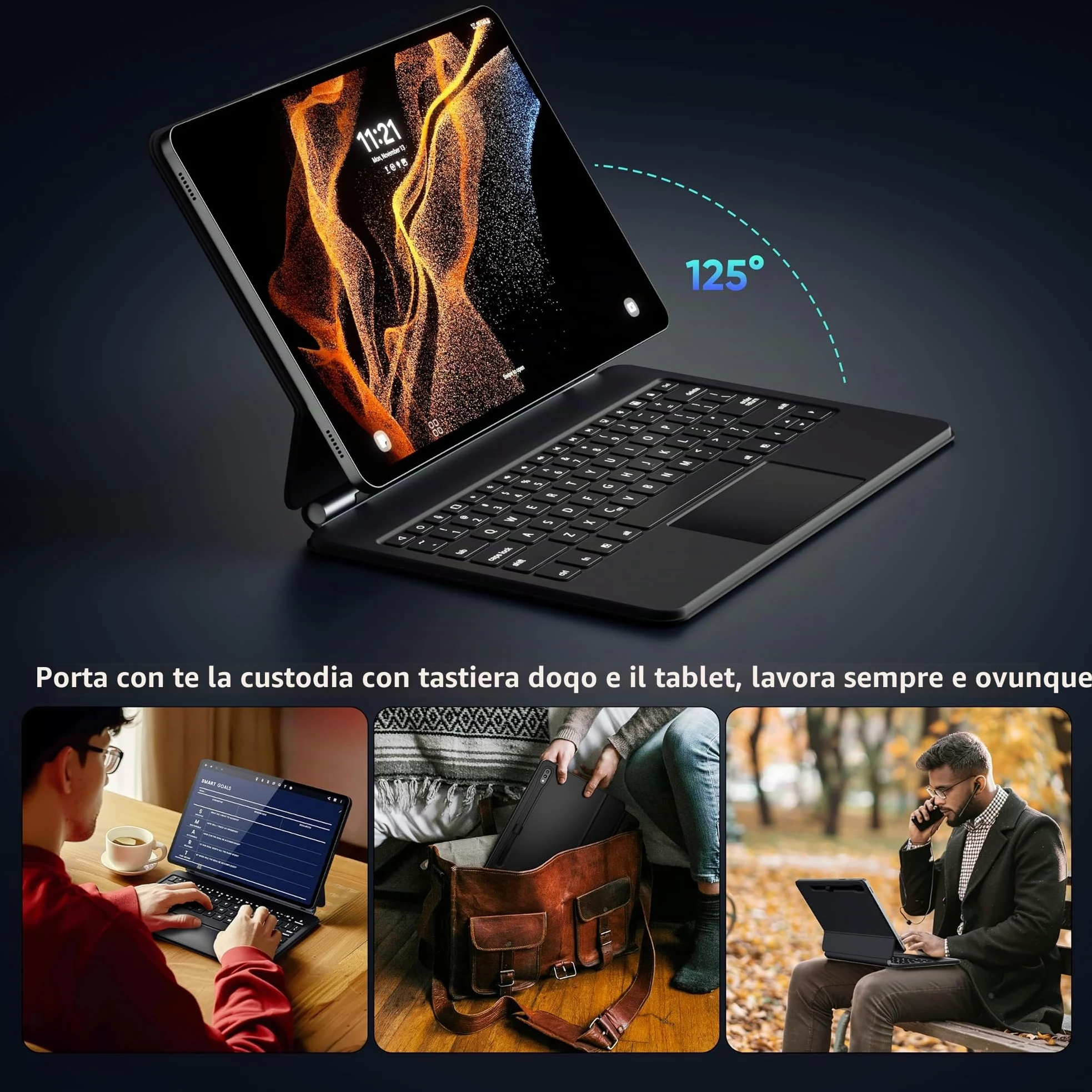 doqo Custodia tastiera per Samsung Galaxy Tab S10+ Plus/S9+/S9 FE+/S8+/S7+/S7 FE 12,4 pollici Custodia magnetica con tastiera, touchpad retroilluminazione, supporto in cantilever fluttuante (Nero)