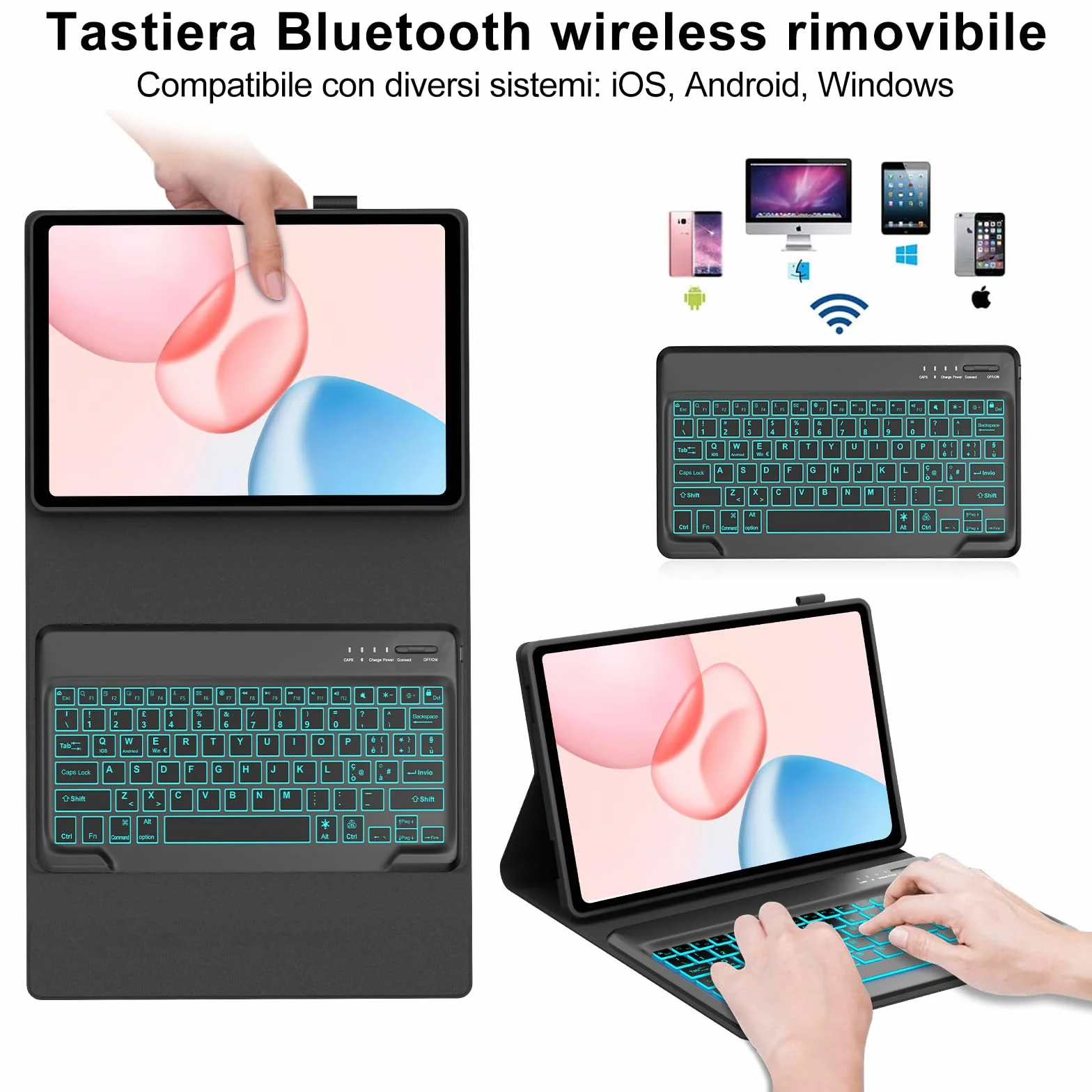 IVEOPPE Tastiera per HONOR Pad 10 12.1 Pollici 2025, Cover con Tastiera Rimovibile, Keyboard Italiano QWERTY 7 Colori Illuminato, Custodia con Portapenna, Nero
