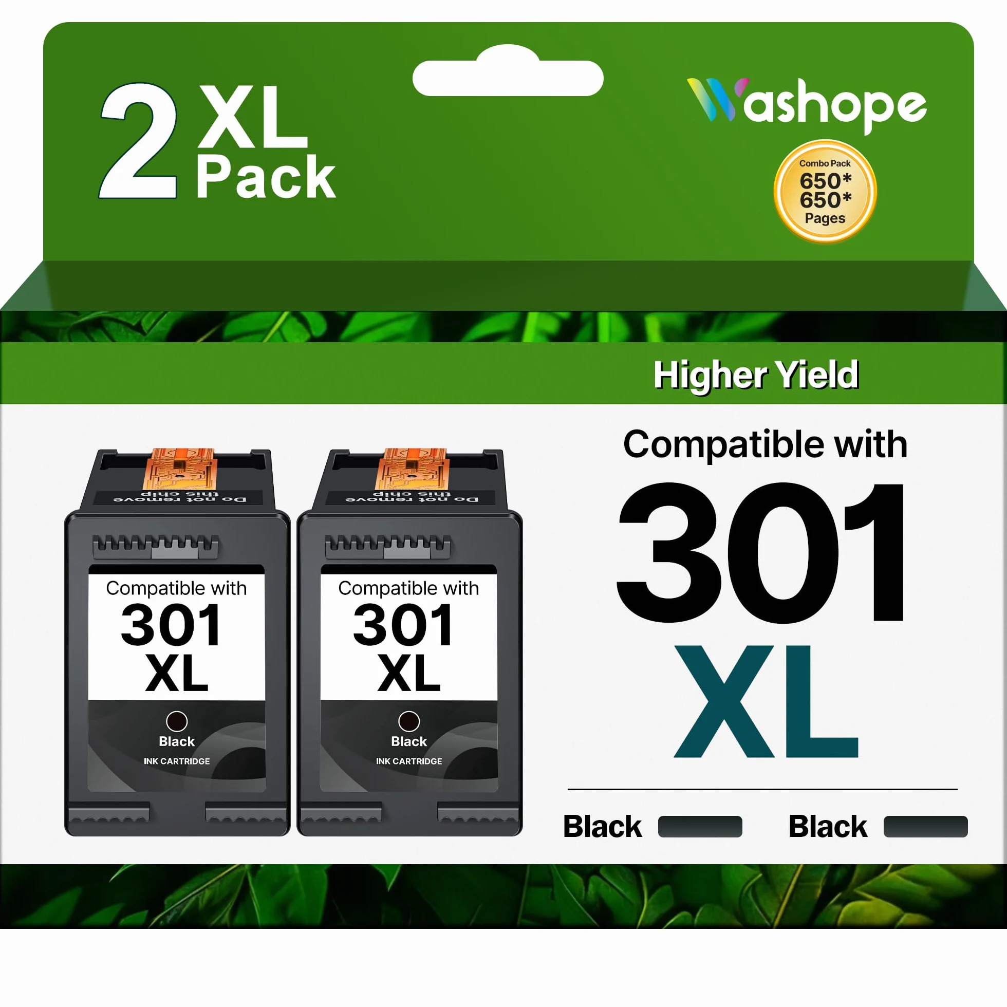 Washope 301XL Nero Cartucce di ricambio per HP 301 Nero per Envy 5530 DeskJet 2547 OfficeJet 4630