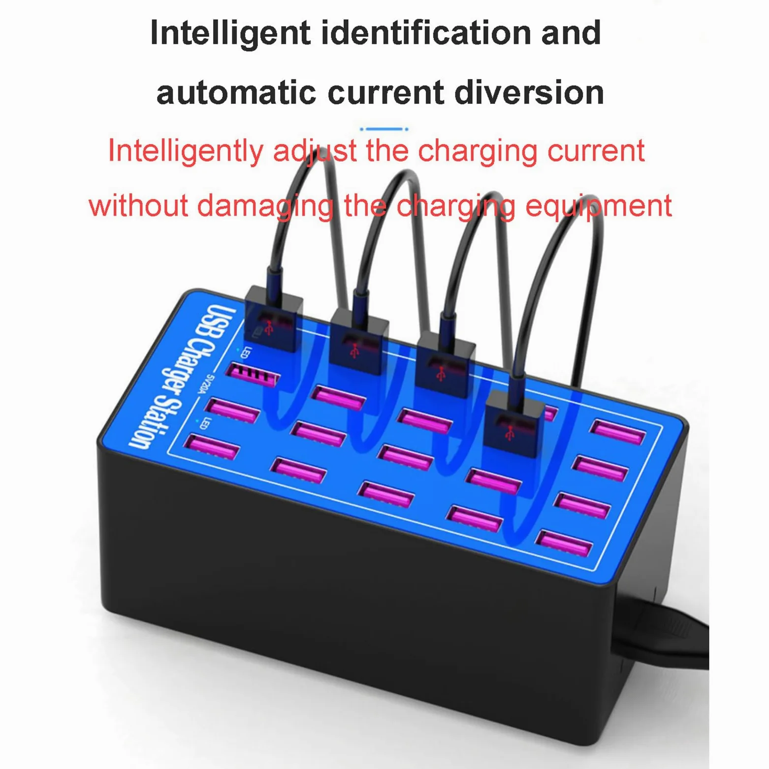 Stazione di Ricarica USB, Stazione di Ricarica USB da Tavolo a 20 Porte da 100 W, Caricabatterie Intelligente USB Multifunzione per Smartphone, Tablet, ventole USB, Mouse e tastier