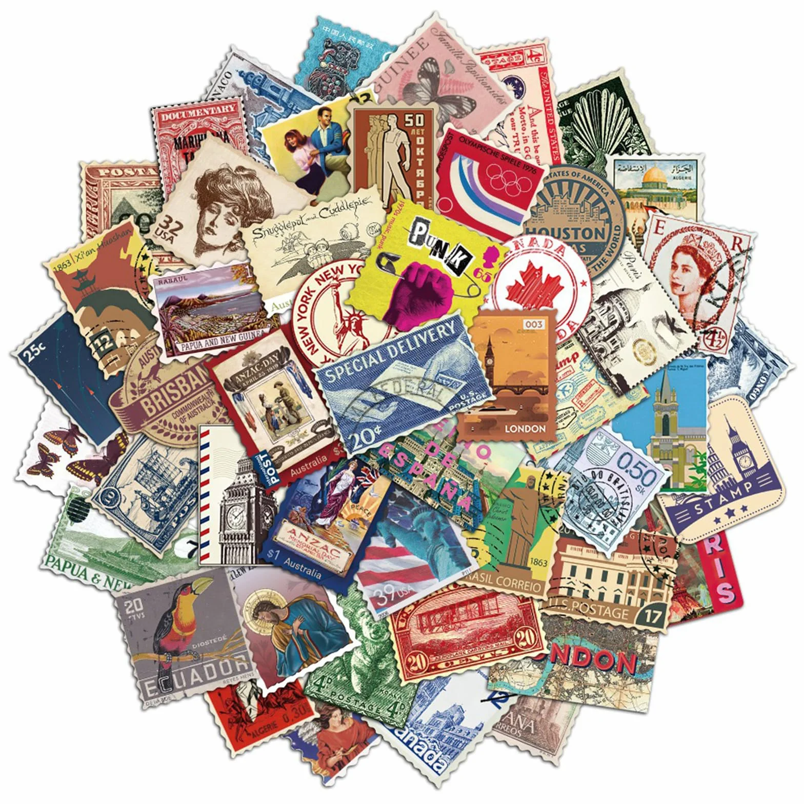 50 Pezzi Adesivi Vintage da Viaggio, Stickers Impermeabili in Vinile Stile Timbro Postale Retrò per Valigia, Laptop, Moto, Camper e Scrapbooking, Set di Decalcomanie Souvenir del Mondo