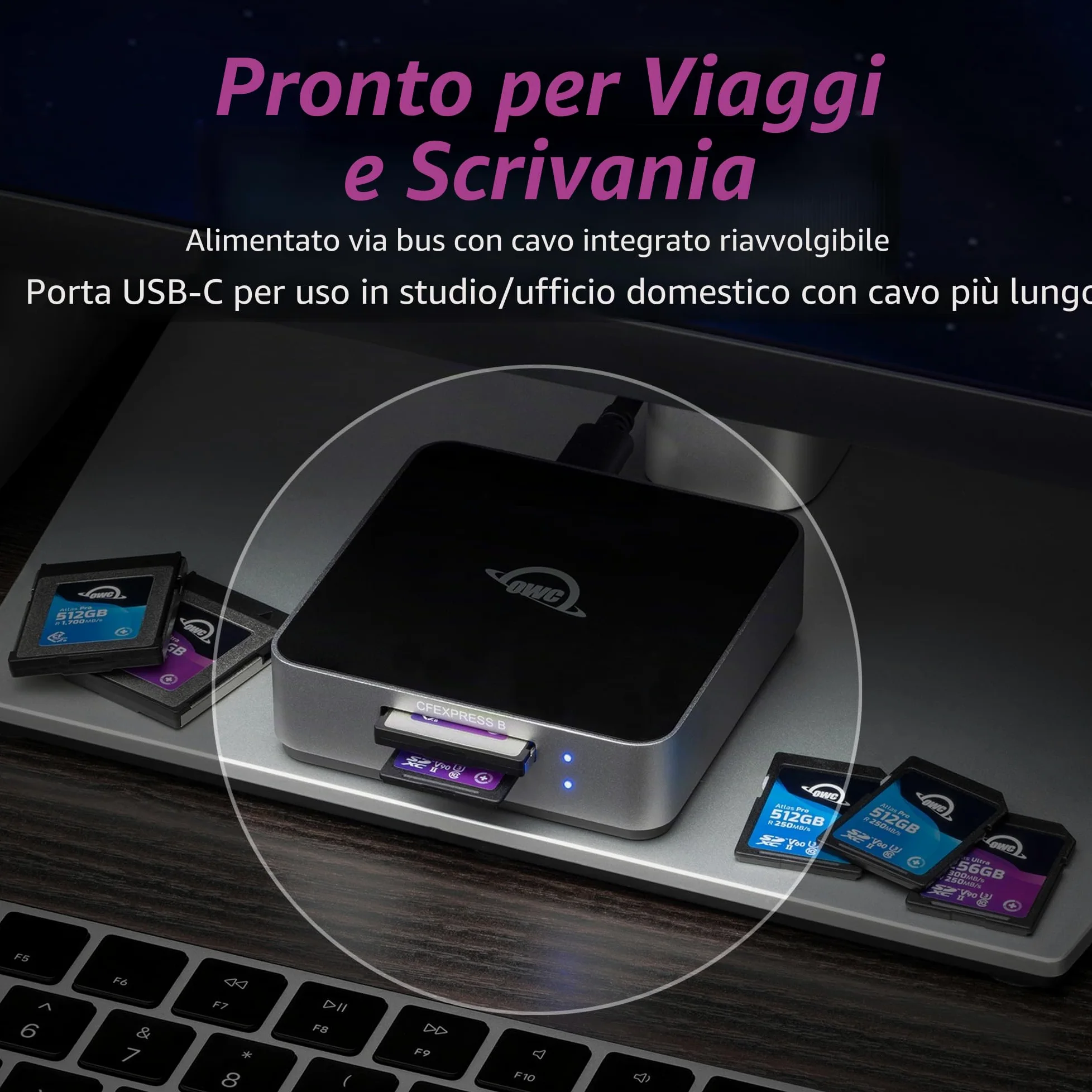 OWC Atlas Dual CFexpress + lettore di schede SD, USB-C Dual-Slot CFexpress Tipo B e SDXC UHS-II Card Reader, (OWCTCCFXBSDRDR)