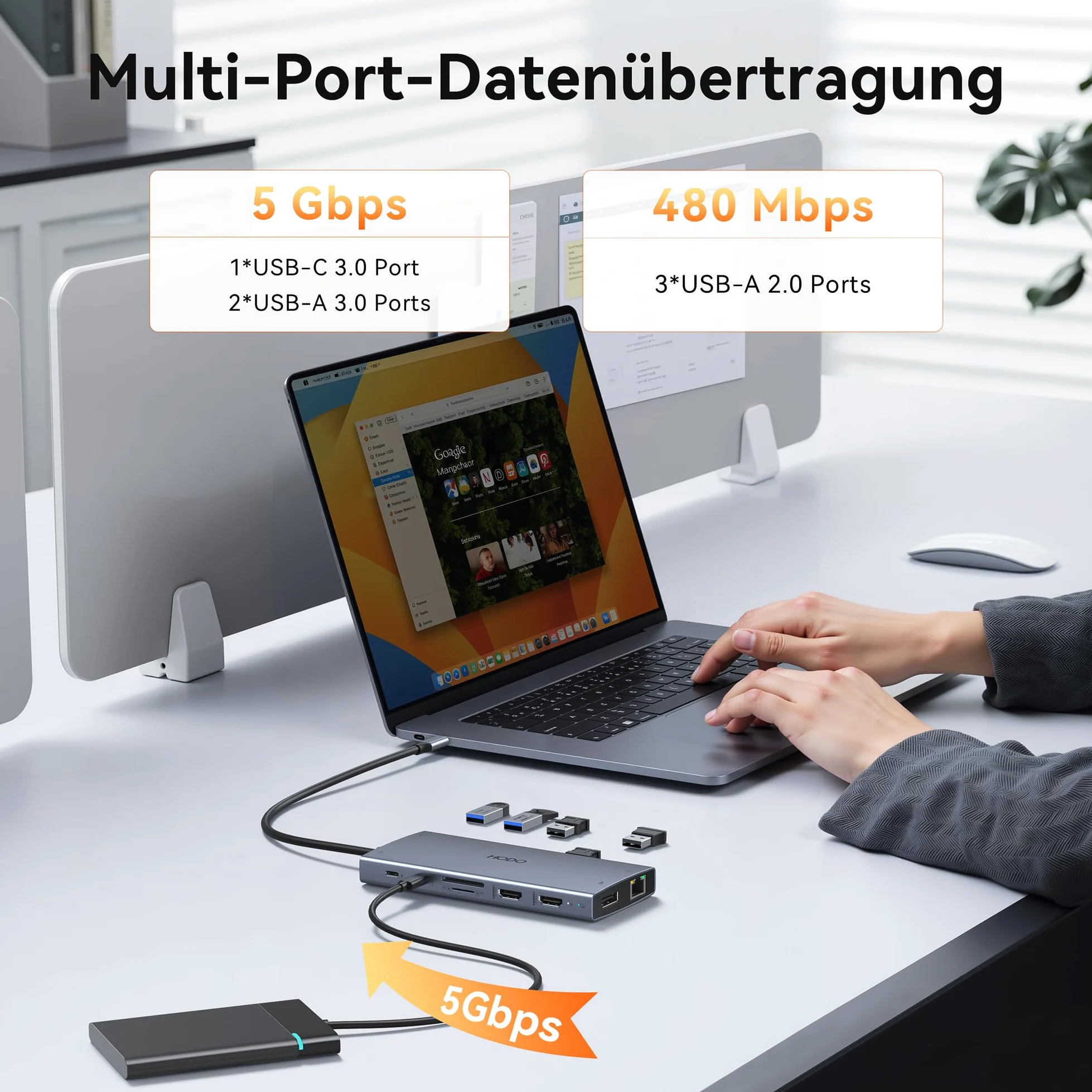 Docking station Laptop 2 Monitor 15 in 1 Docking Station Triple Display, USB C Hub Adattatore con due HDMI, 8K DisplayPort, Ethernet, PD, 5USB, USB C, SD TF Slot per schede, audio e pulsante on/off