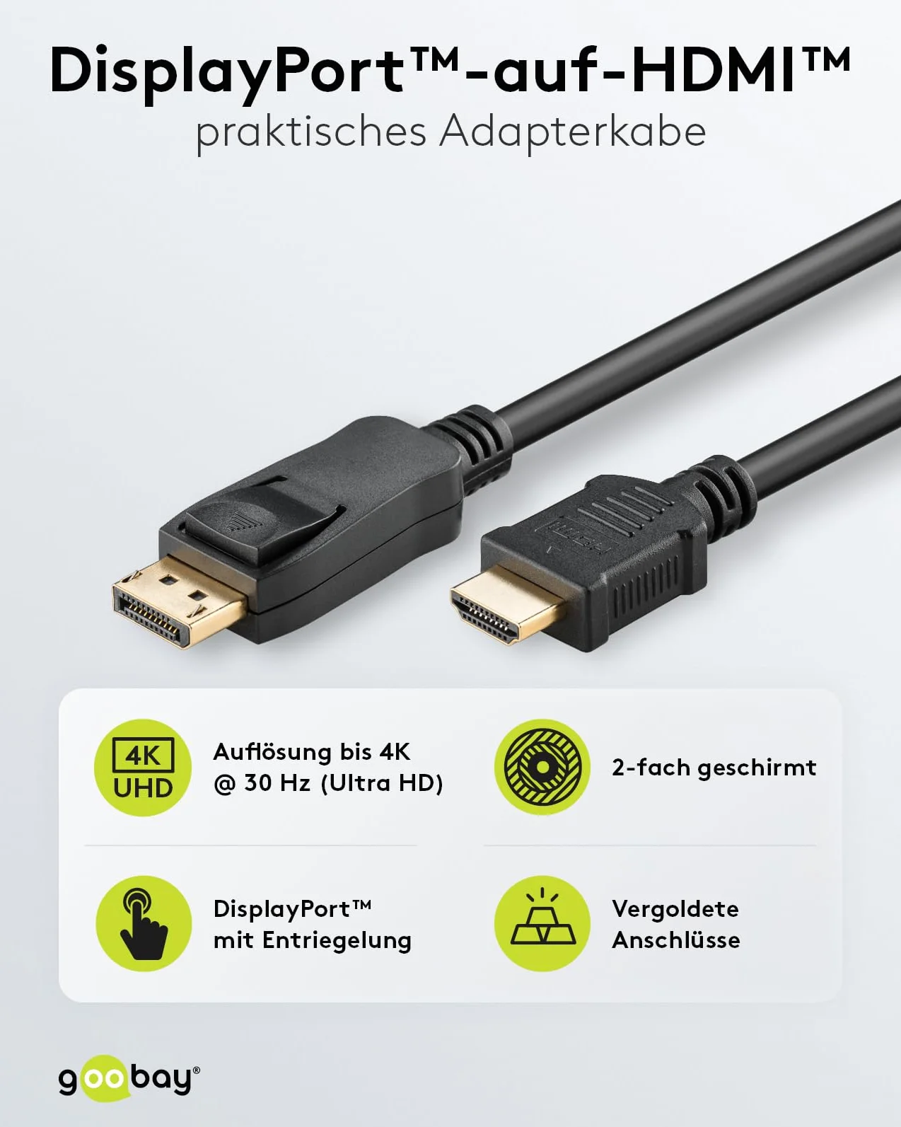 goobay 64838 - Cavo adattatore DisplayPort 1.2 a HDMI 1.4 4 K @ 30 Hz/cavo HDMI Ultra High Speed placcato oro per una trasmissione impeccabile del segnale/laptop collegato a TV, PC e monitor /5 m