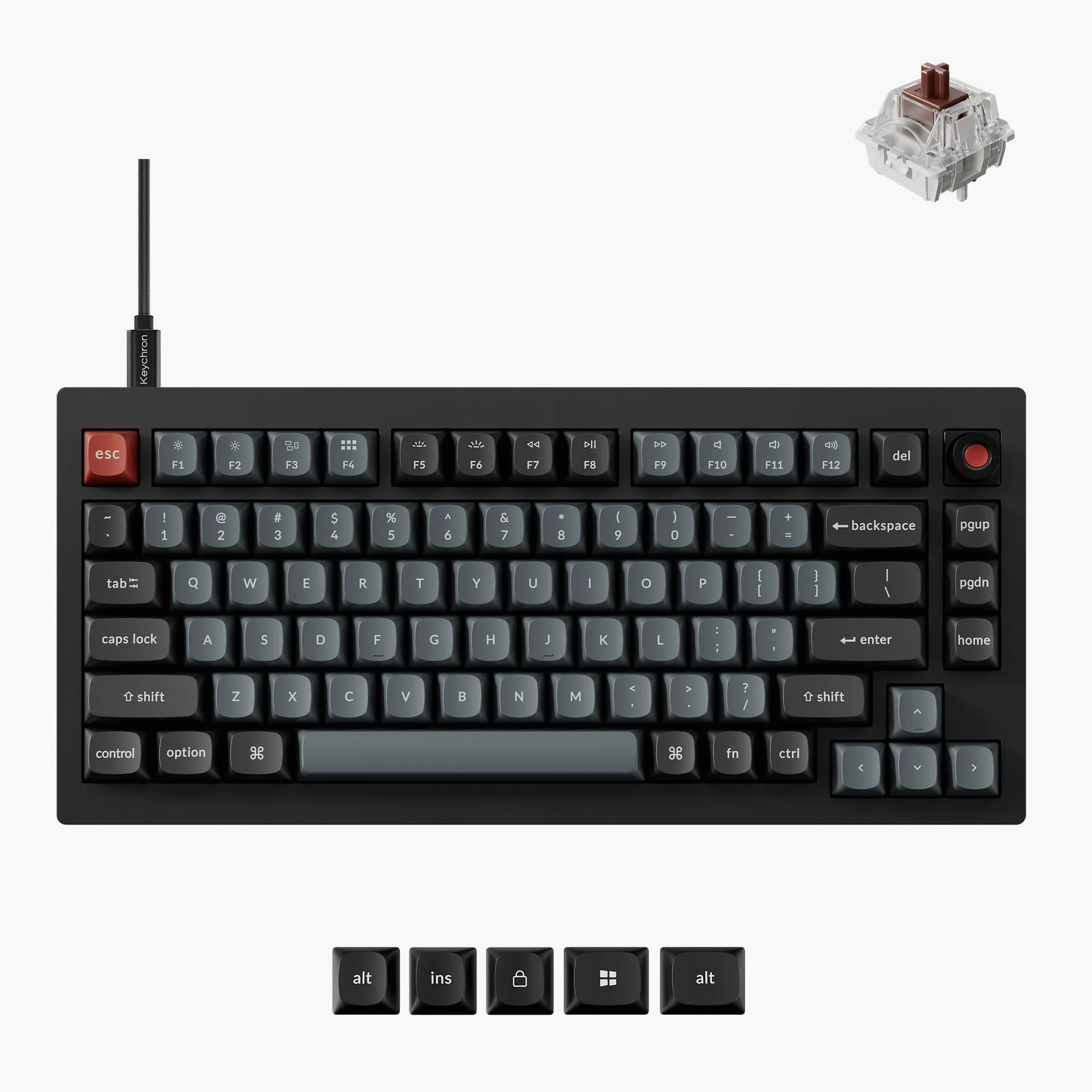 Keychron V1 Tastiera meccanica personalizzata 8K, layout cablato 75%, latenza ultra bassa 8000Hz, QMK programmabile, interruttori marroni sostituibili a caldo, RGB, per giocatori e dattilografi